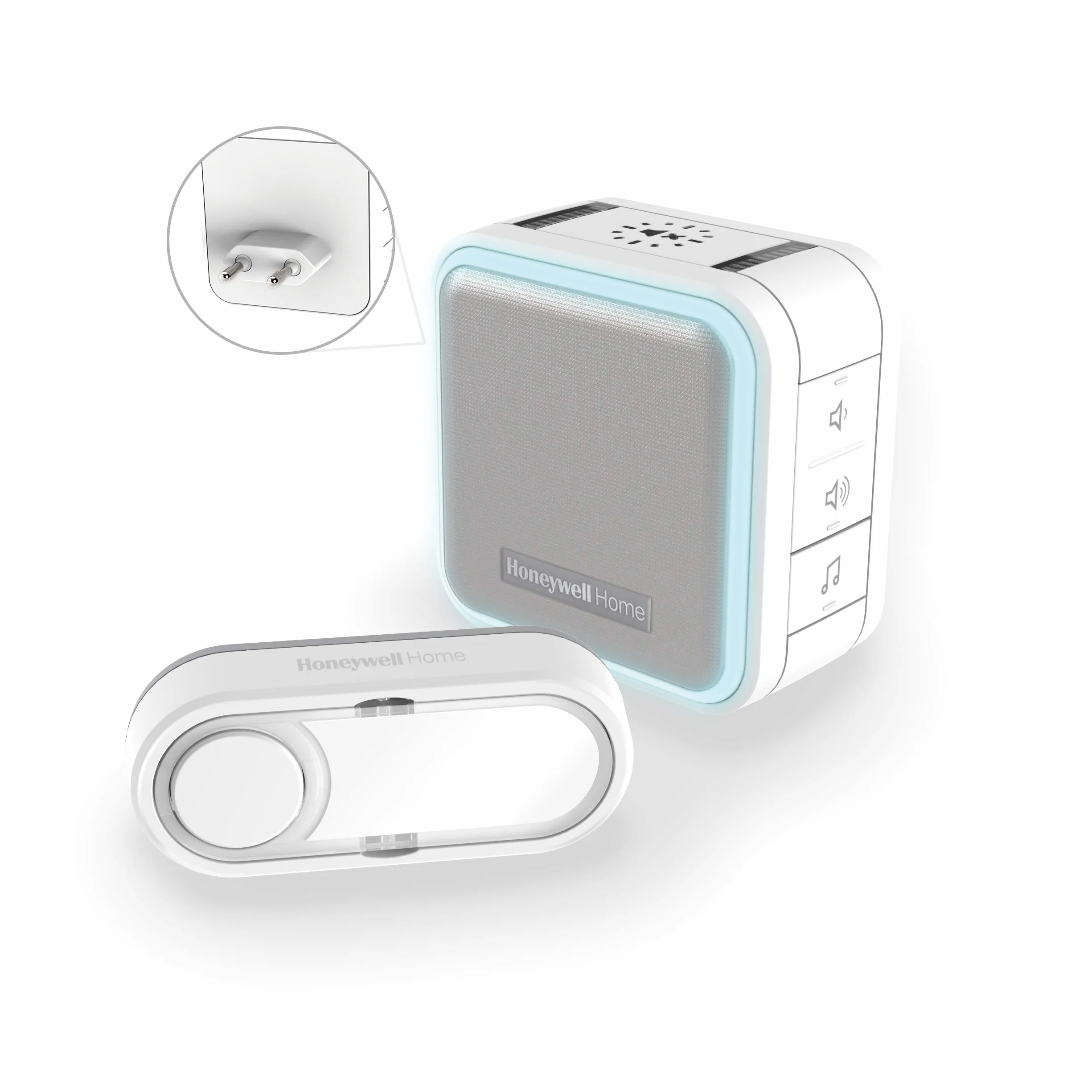 Honeywell Home DC515SP2 Serie 5 kompaktowy dzwonek LED z przyciskiem dzwonka, biały/szary