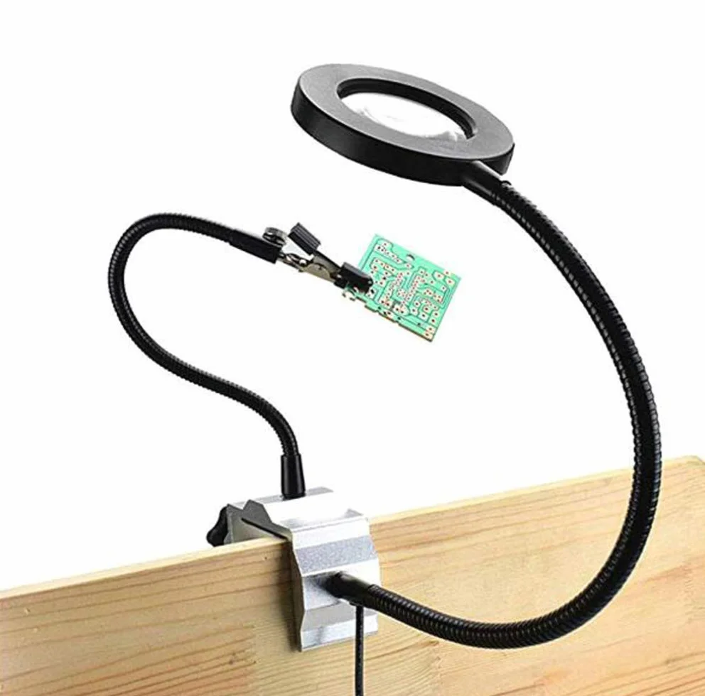 Led Light Helping Hands Magnifier Station - 3x Heavy Duty trzecia ręka lupa lutownicza z lekkim statywem z pomocniczym zaciskiem krokodylkowym - do lutowania, hobby i rzemiosła a, podświetlany