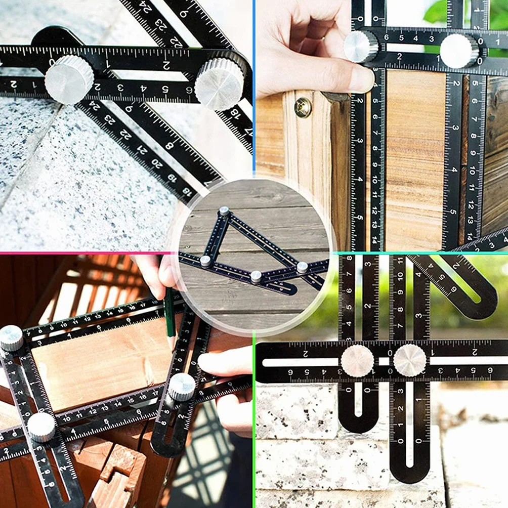 RJJ Aluminiowa kątowa szablon narzędzie szablon, Laserowy Grawerowanie Metalowa Linijka Kąt Narzędzie Multi Kątowa Władca Pomiarowy dla DIY Handymen Builders Carpenters