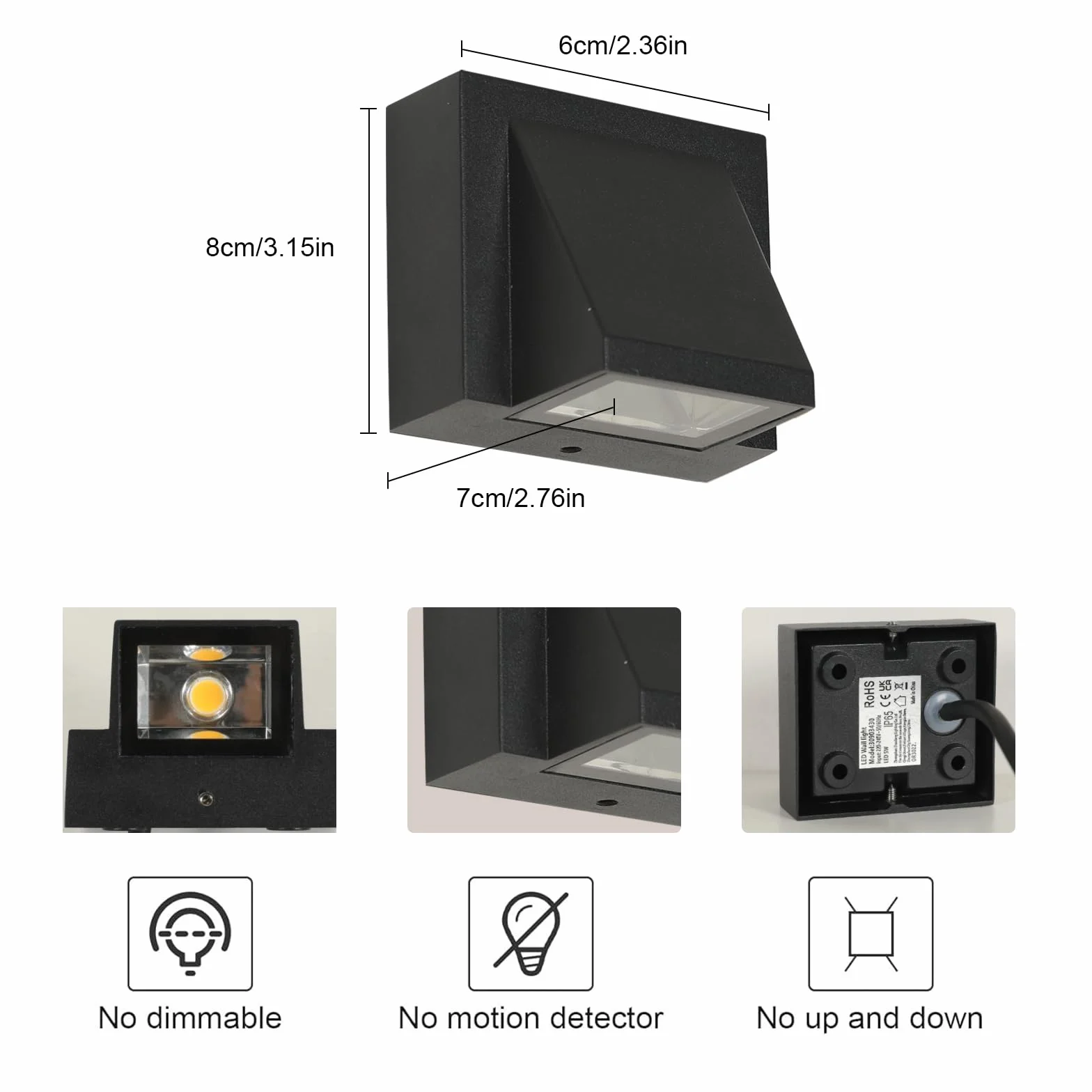 2-częściowa zewnętrzna lampa ścienna, wodoodporna lampa ścienna LED IP65, 5 W białe światło 6500K kwadratowe aluminiowe lampy zewnętrzne do ogrodu, ganku, garażu, patio