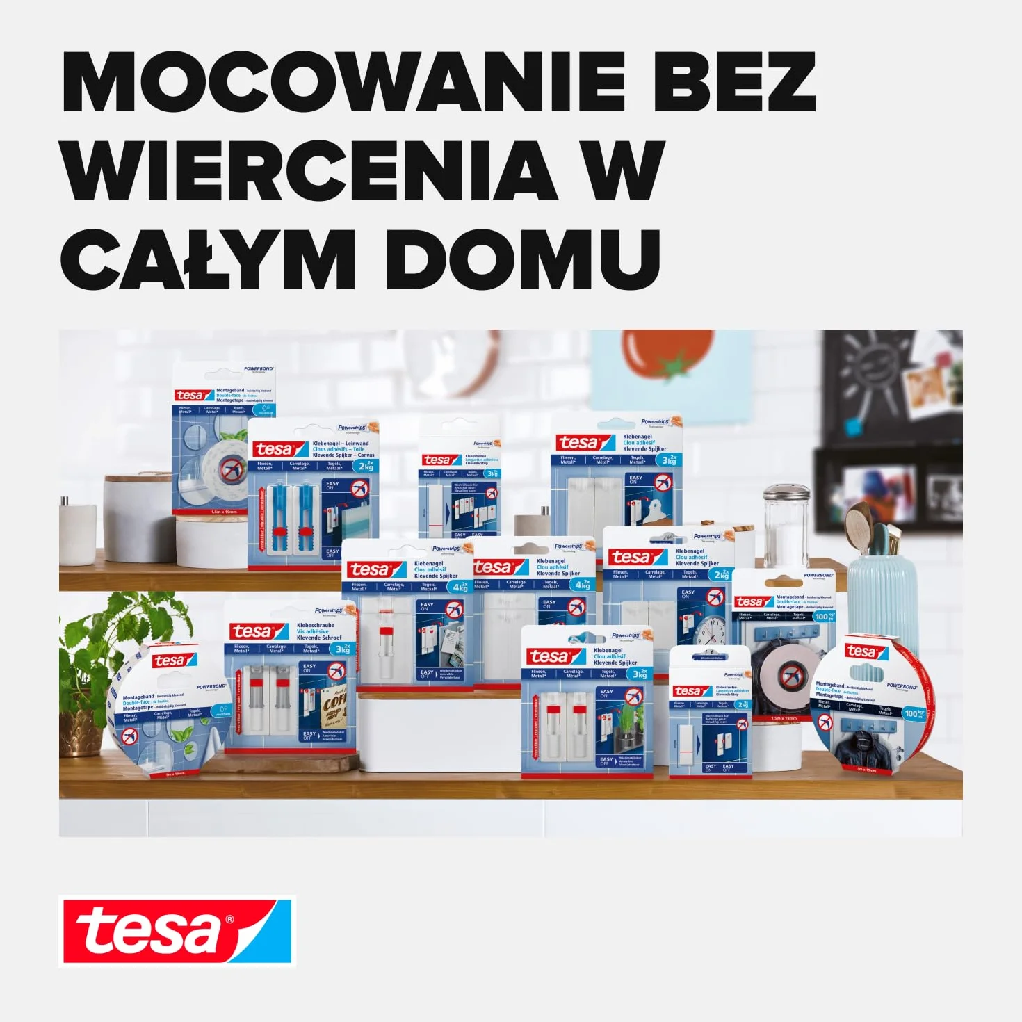tesa Gwóźdź samoprzylepny do płytek i metalu, regulowany, 2 sztuki – możliwość dopasowania gwoździ do gładkich i twardych powierzchni w łazience i kuchni, siła trzymania 4 kg – zdejmowalne i