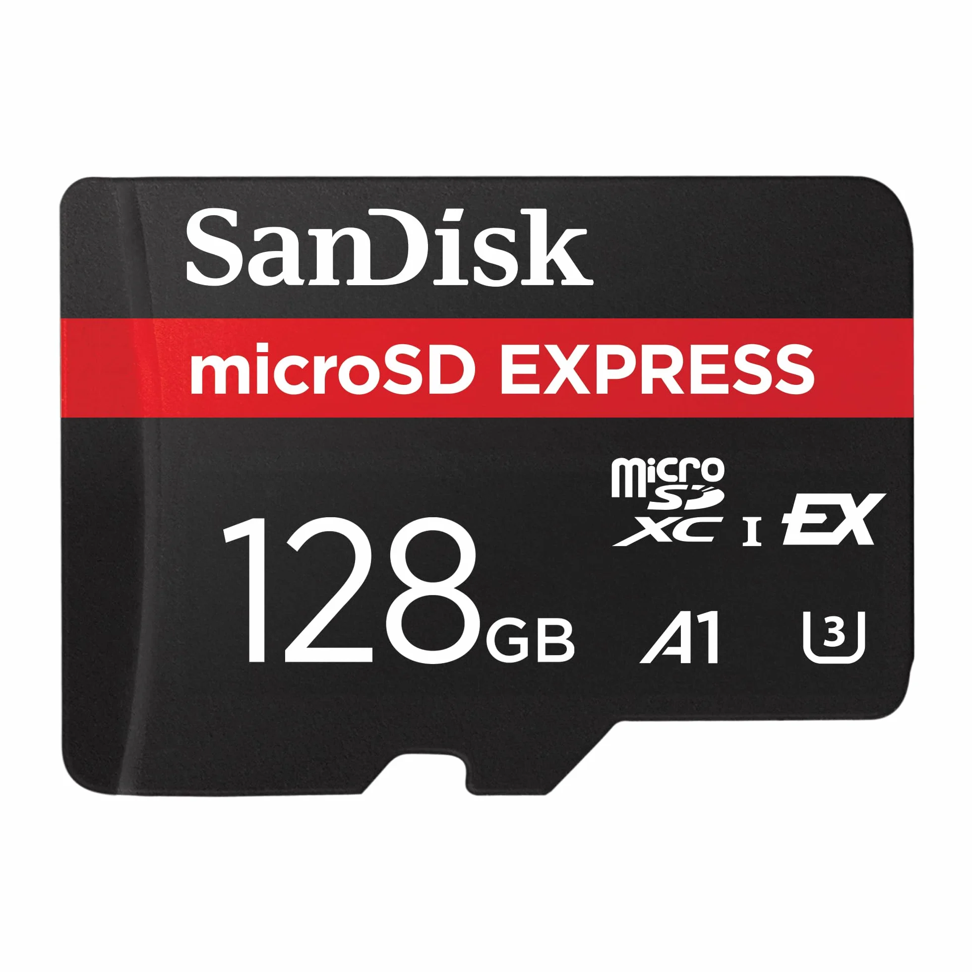 SanDisk MicroSD Express 128GB, karta mSD, prędkość odczytu do 880 MB/s, prędkość zapisu do 480 MB/s, stała prędkość zapisu 100 MB/s, technologia SanDisk QuickFlow, ThermAdapt, UHS-I, U3, C10
