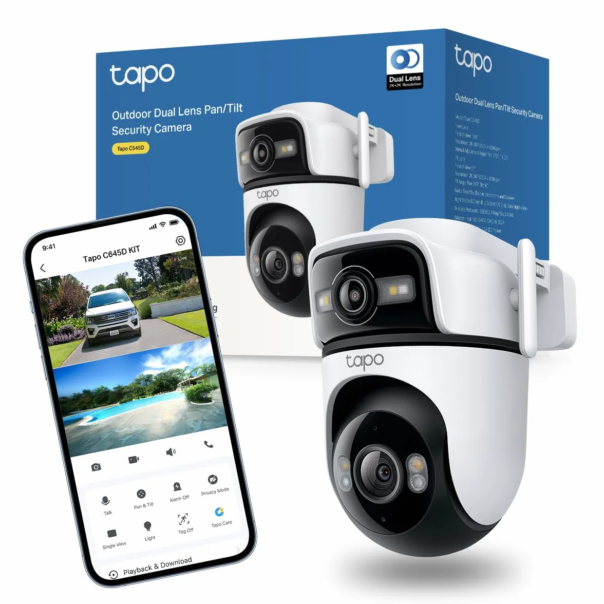 Tapo C545D Wi‑Fi 2K Dual Lens Pan/Tilt zewnętrzna kamera bezpieczeństwa z inteligentnym śledzeniem i kolorowym noktowizorem