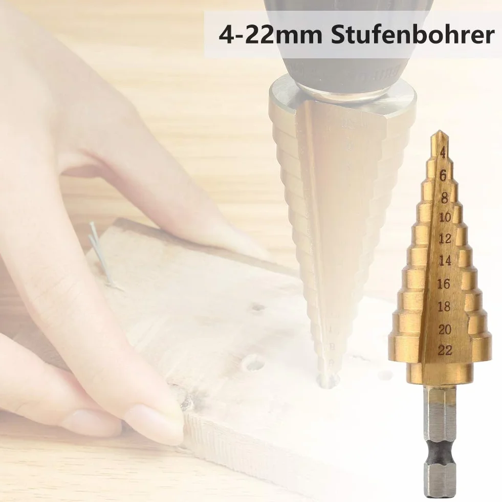 4-22 mm wiertło stopniowe HSS wiertło stożkowe wiertło stożkowe 6,35 mm sześciokątny trzpień powlekany tytanem wiertło stopniowe do drewna tworzywa sztucznego itp