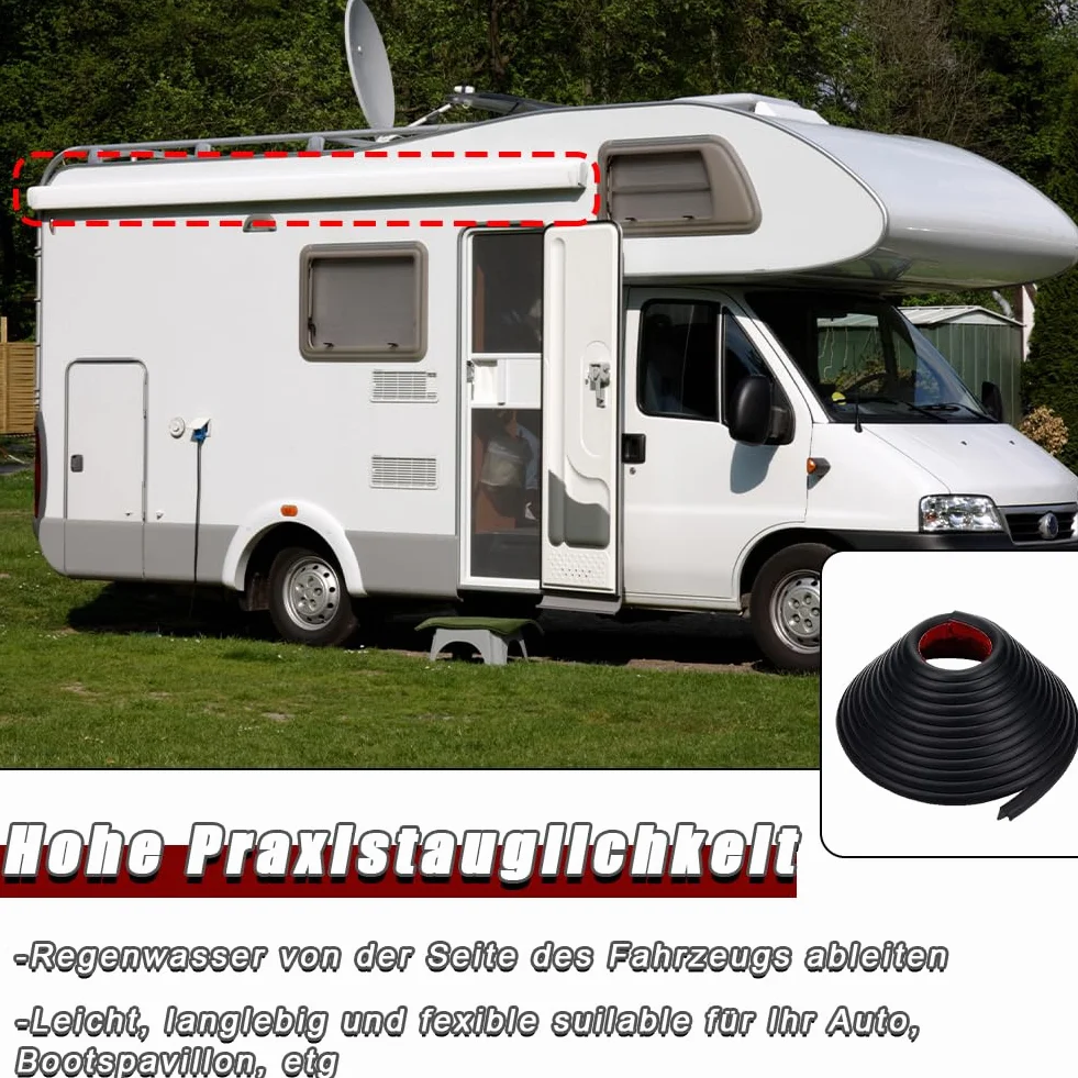 Abnaok J Shape Rynna przeciwdeszczowa z zamkiem błyskawicznym, 5 m, do samochodu, 5 m, do samochodu, ciężarówki, przyczepy kempingowej, łodzi, samochodu, vana, drzwi i okien (czarna)