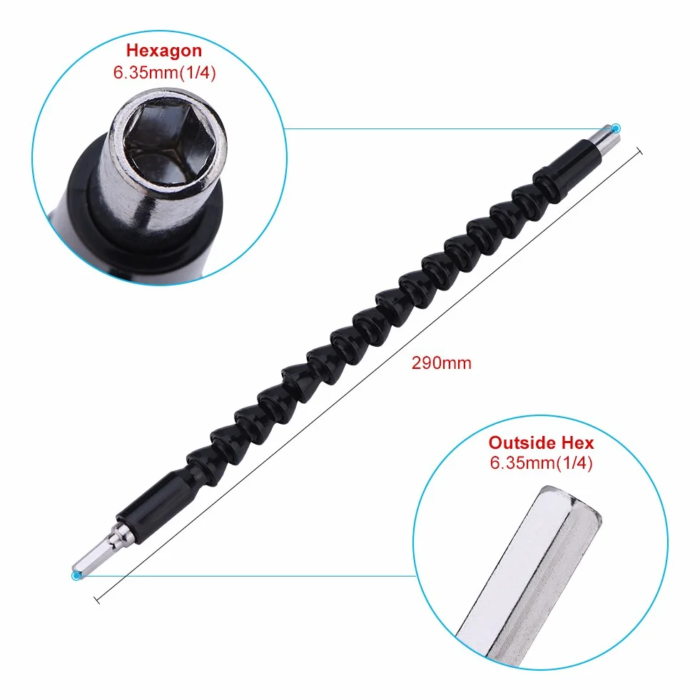Elastyczne przedłużanie śrubokręt uchwyt wiertła elastyczny adapter wiertarski magnetyczny napęd łączący, końcówka wału: 1/4 cala adapter wiertarki + 1/4 cala magnetyczny przedłużacz wiertła, czarne uniwersalne połączenie wiertarki, adapter