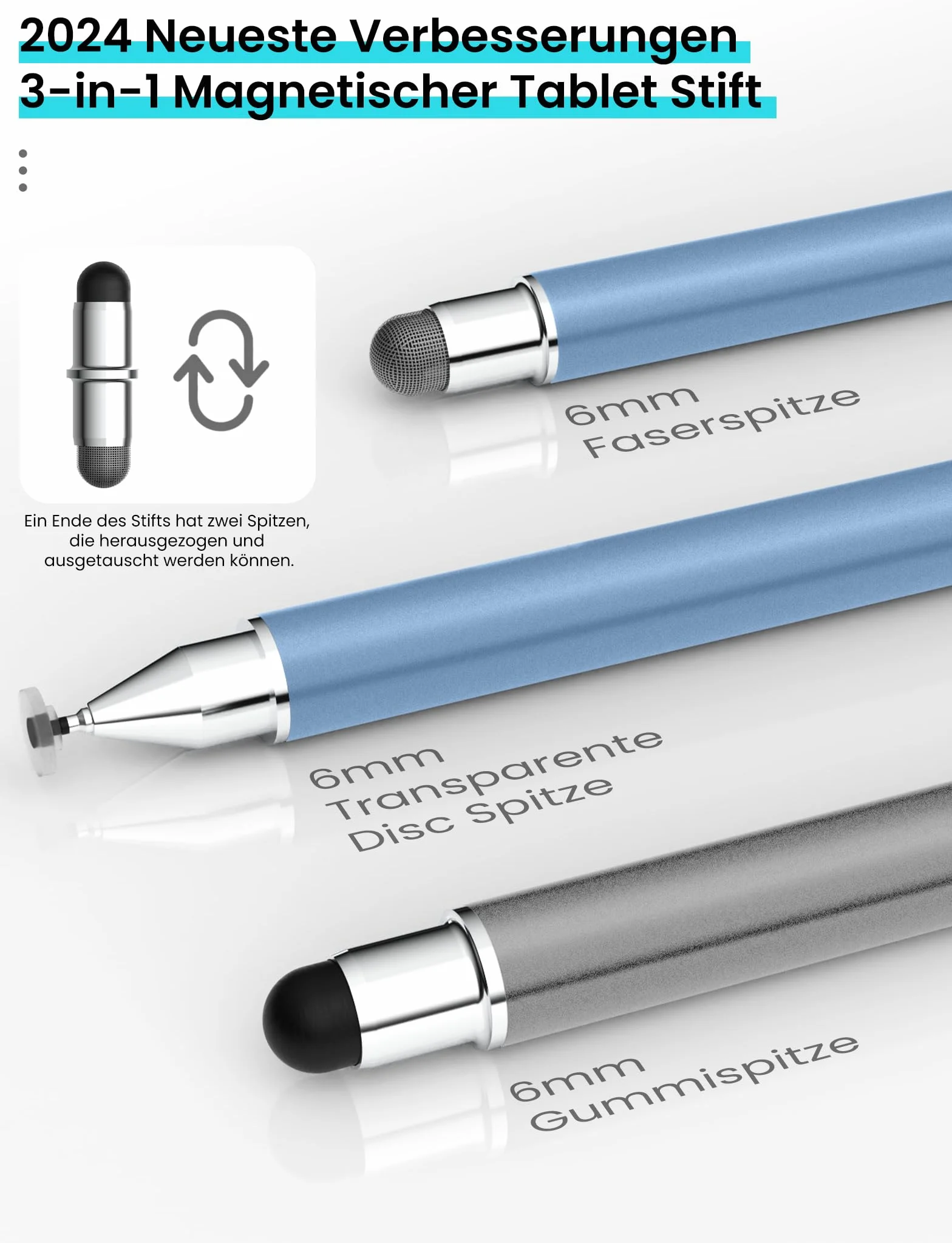MEKO rysik do tabletu 3 w 1, magnetyczny ekran dotykowy, włókno gumowe, rysik do wszystkich tabletów/telefonów komórkowych, takich jak iPhone/iPad/Pro/Mini/Switch/Samsung/Huawei/Xiaomi/Surface