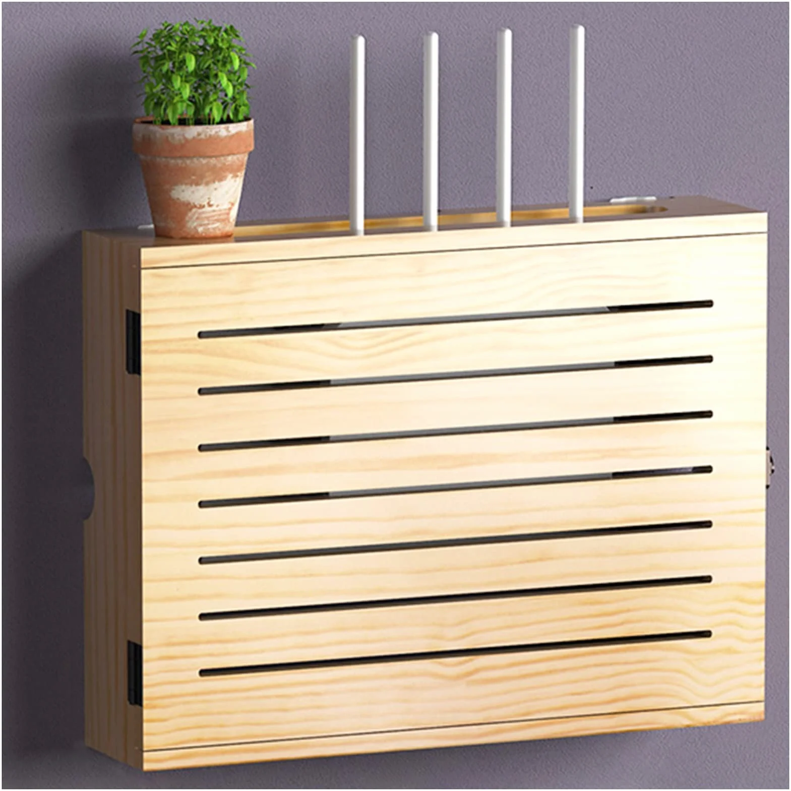 1-półkowe nowoczesne pudełko do przechowywania routera do montażu na ścianie, drewniane, naturalne-B, 36,4 x 27,4 x 11,5 cm, zorganizowana moc do domu, sypialni, salonu