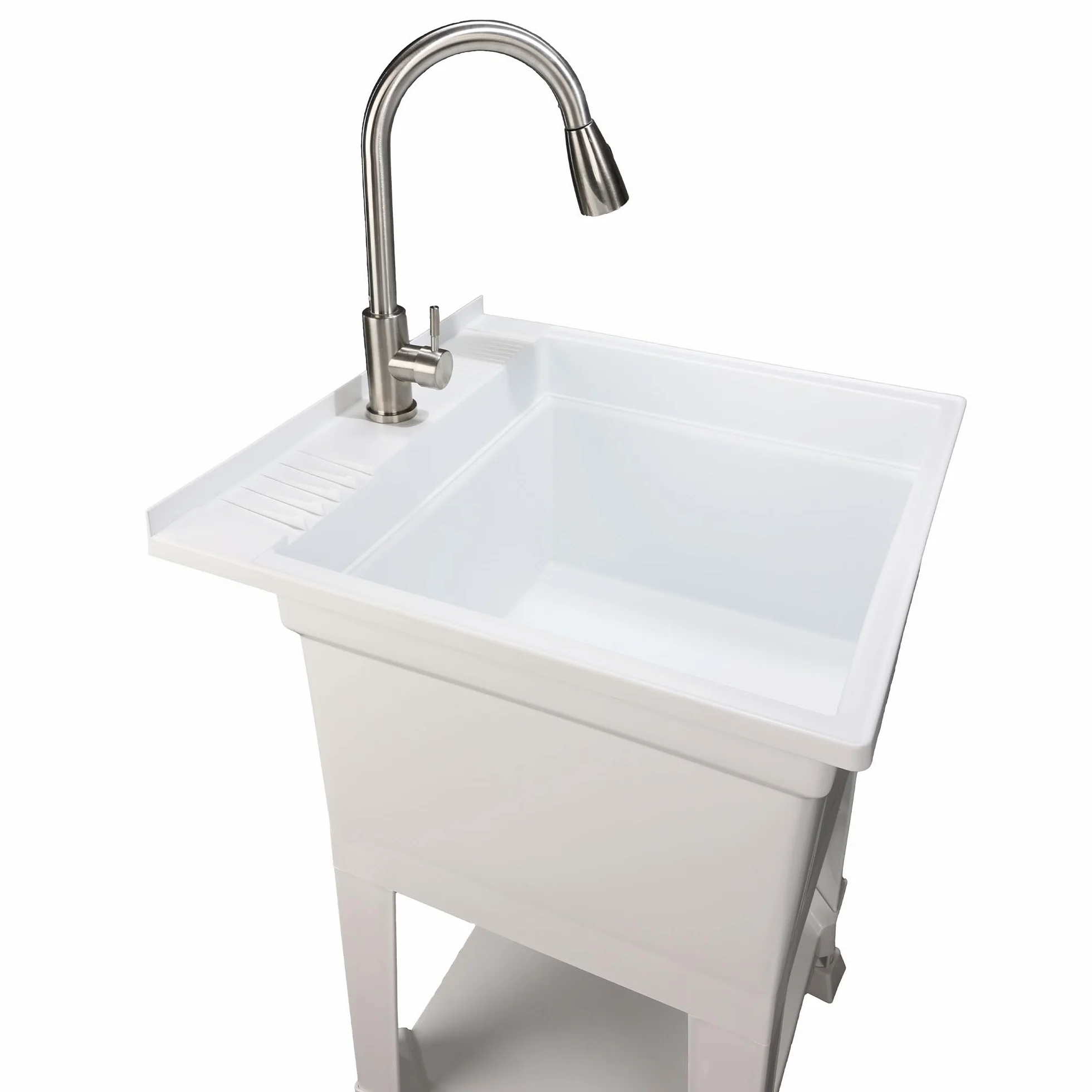 UTILITYSINKS Wolnostojąca wanna użytkowa, wykonana w USA, 61 cm x 61 cm, ze stacją roboczą, wytrzymały zlew do stacji pracy, pralni, sklepu, biała