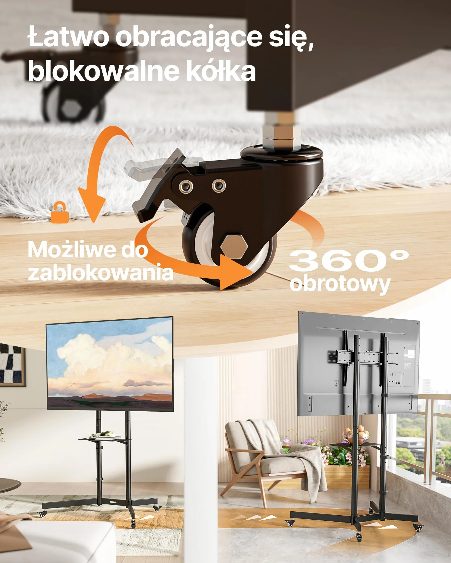 Stojak na telewizor mobilny 32-85 cali udźwig 70 kg VESA 600x400 z półką