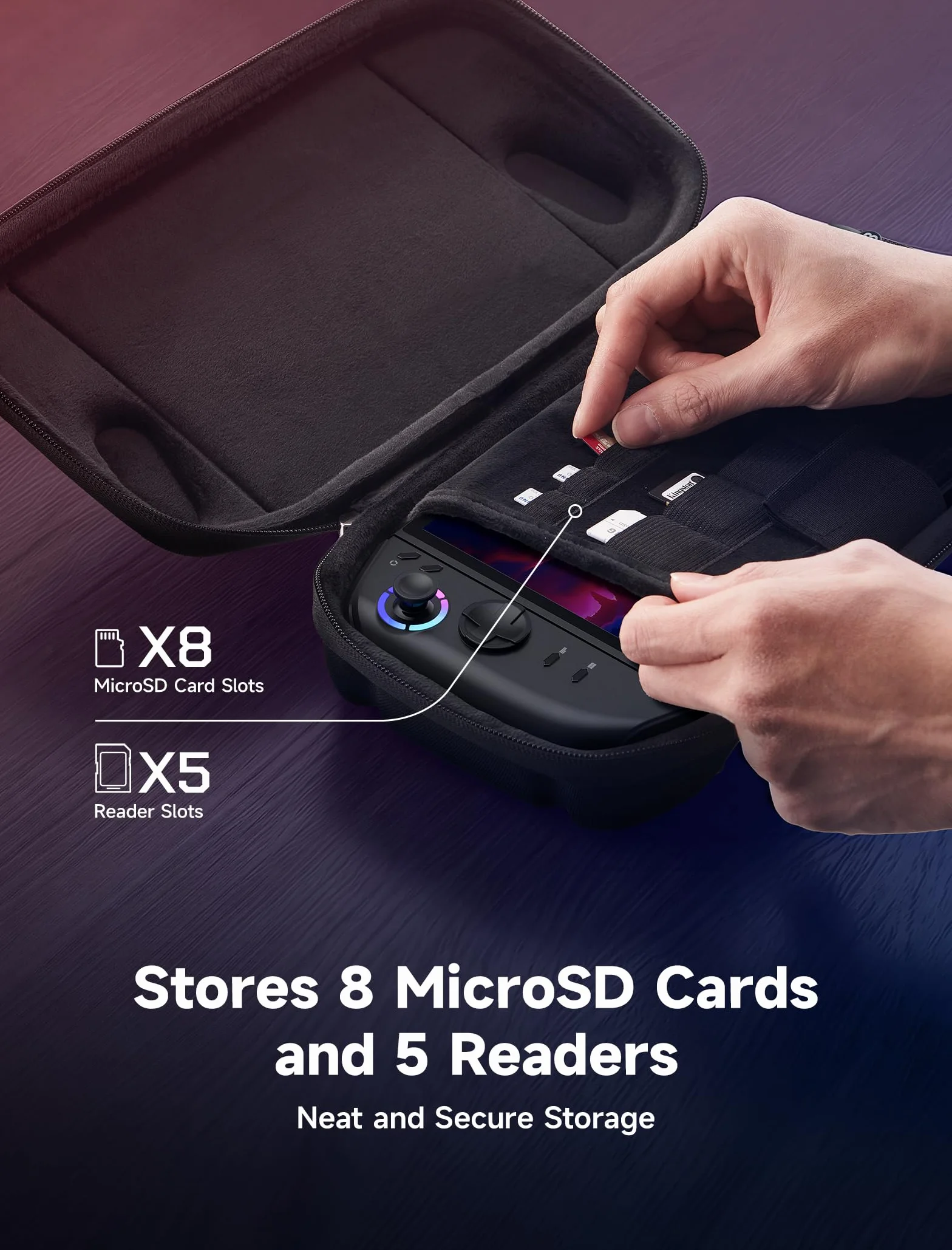 JSAUX Smukłe etui podróżne do Lenovo Legion Go / Go S / Go 2, kompaktowe, twarde etui do konsoli, miejsce na 8 kart MicroSD i 5 czytników kart, w zestawie pasek na ramię, kolor czarny
