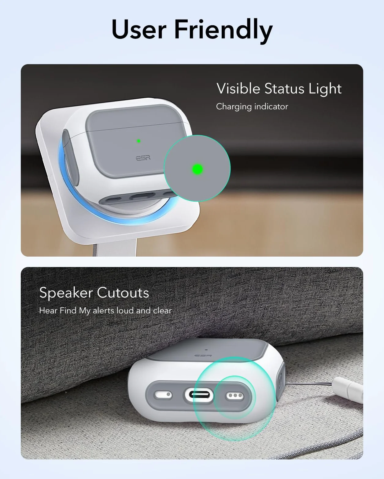 ESR Etui do AirPods Pro 3, kompatybilne z MagSafe, pełna ochrona, biały