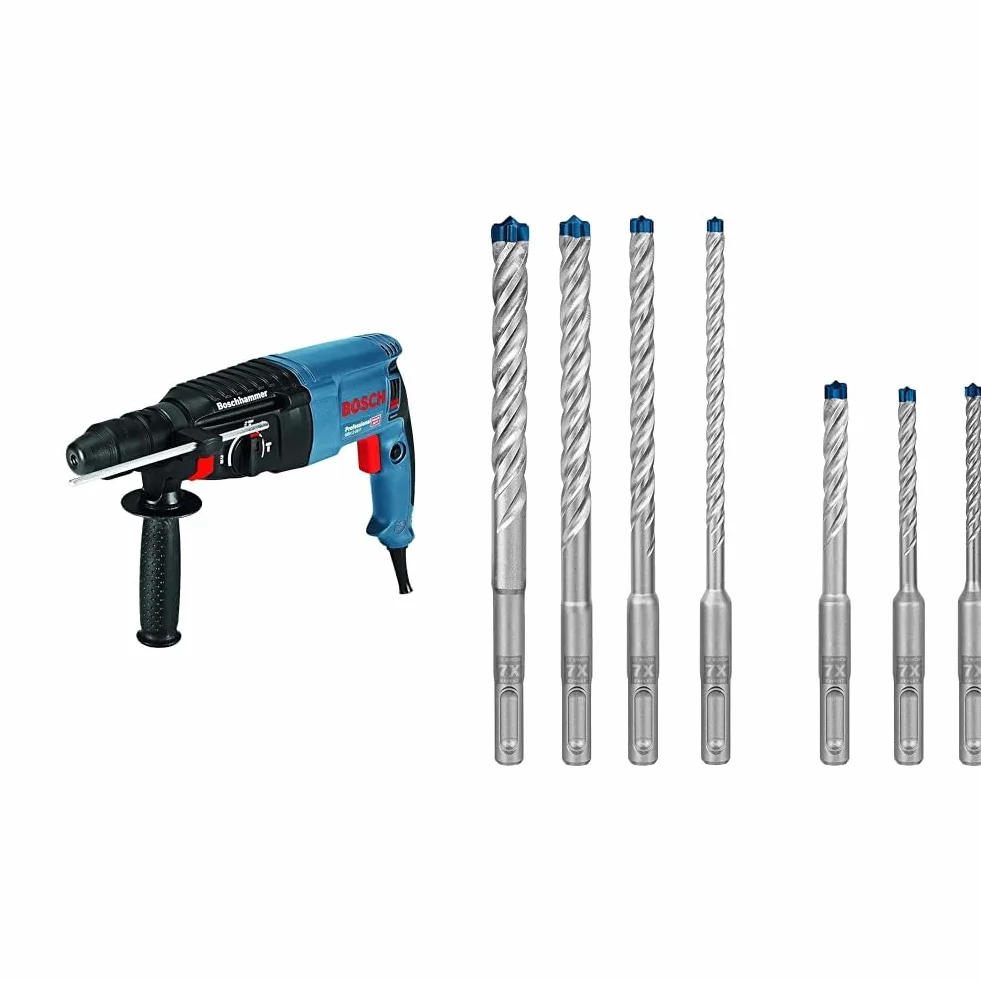 Bosch Professional: młot udarowo-obrotowy GBH 2-26 F & Bosch Accessories 7x Zestaw wierteł udarowych Expert SDS plus-7X (do betonu zbrojonego, Ø 5-12 mm, akcesoria Wiertarka udarowa)