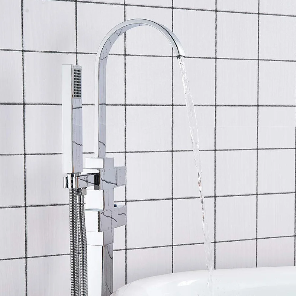 QHQQXN Termostatyczna bateria wannowa montowana na podłodze łazienka wanna bateria zlewozmywakowa pojedynczy uchwyt termostat mieszacz wody z prysznicem ręcznym,