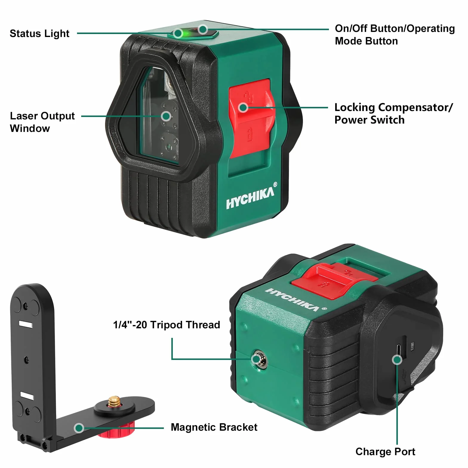 HYCHIKA 45 M Poziomica laserowa, samopoziomująca, przełączane poziomo, pionowo, krzyżowe, poziom laserowy IP54 do użytku zewnętrznego z uchwytem magnetycznym 360°, torba do przenoszenia