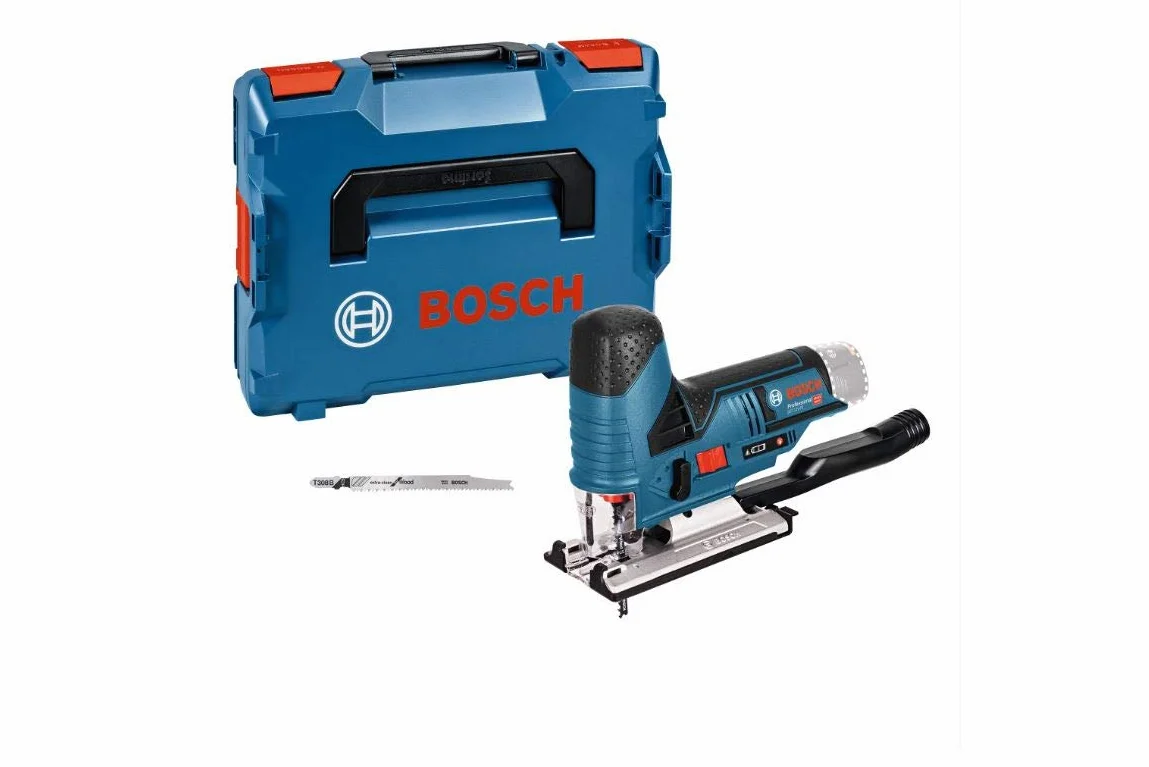 Bosch Professional system 12V: akumulatorowa wyrzynarka GST 12V-70 (2 brzeszczoty, stopka ślizgowa, osłona przeciwodpryskowa, głęb. cięcia w drewnie: 70 mm, walizka L-BOXX)