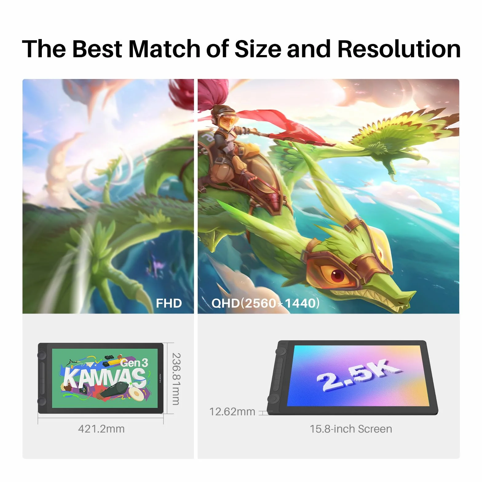 HUION KAMVAS 16 (Gen 3) tablet graficzny 15,6 cala QHD laminowany antyrefleksyjny 99% sRGB PenTech 4.0 16384 pióro podwójne tarcze