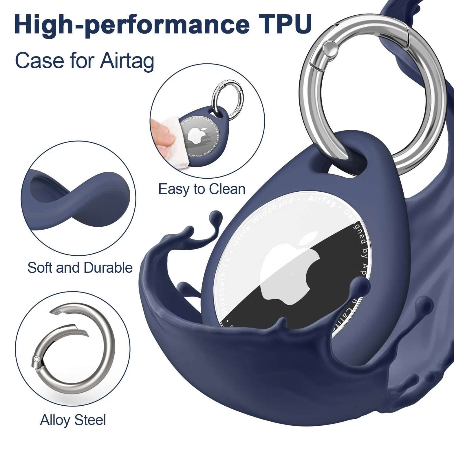 Mugust etui ochronne do Apple AirTag z brelokiem, niebieskie