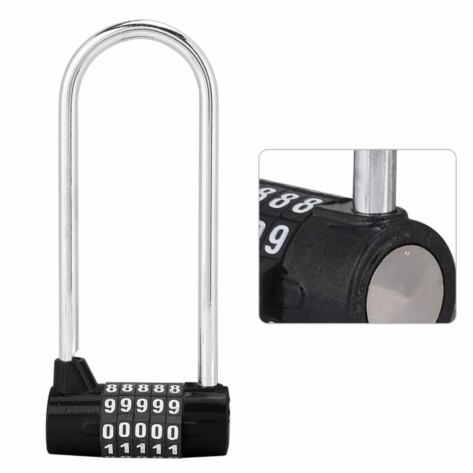 U-Lock, zamek szyfrowy do roweru z 4-cyfrowym kodem blokady bezpieczeństwa roweru do szafki na siłownię, klamka do drzwi szafki szkolnej (czarna)