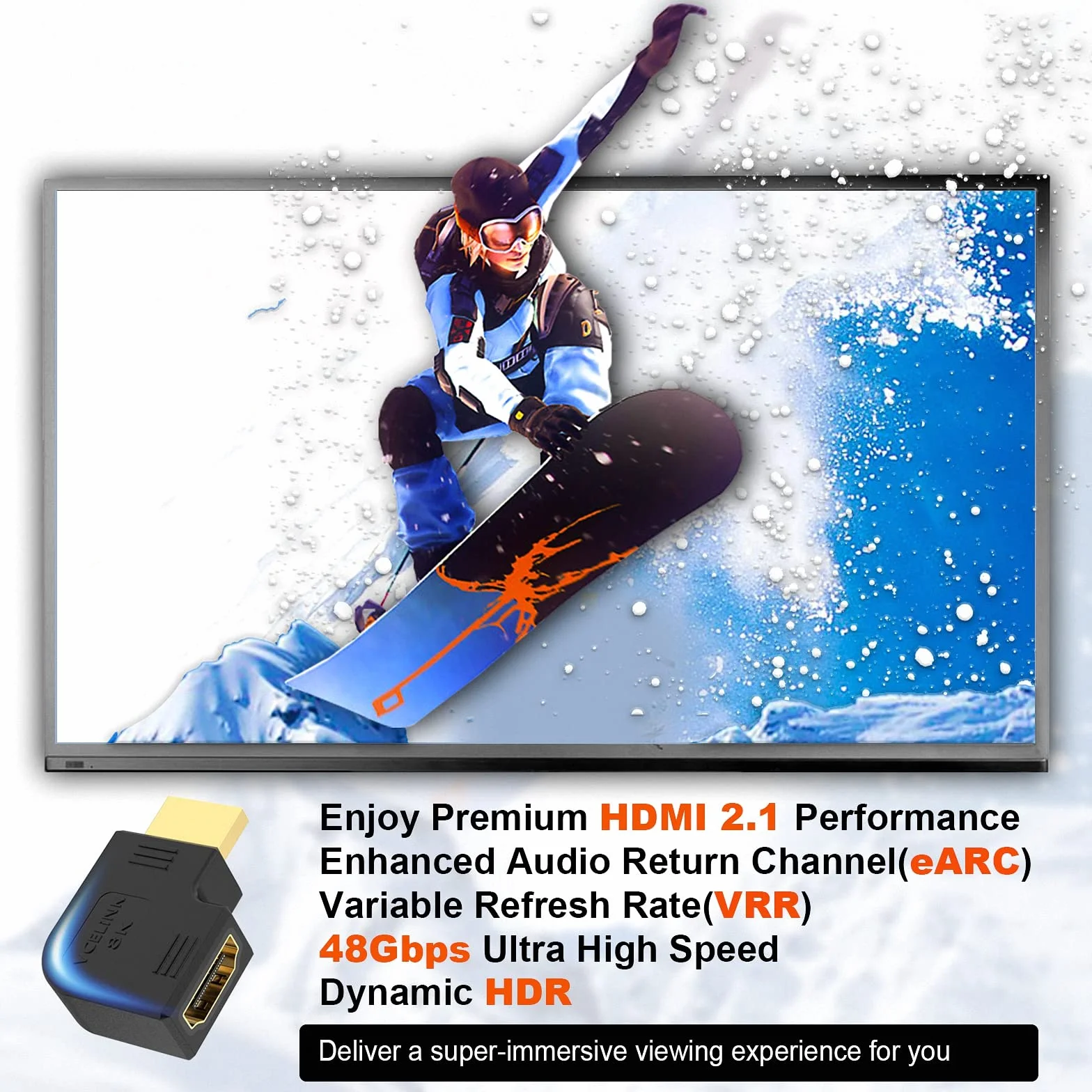 VCELINK 8K HDMI Kąt wtyczki 90 i 270° 8K@60Hz 4K@120Hz eARC HDR Dolby do montażu na ścianie