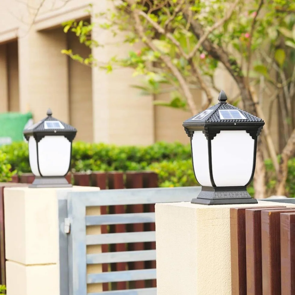 Lampa zewnętrzna, dwukolorowe solarne lampy ogrodowe słupki zewnętrzne oświetlenie zewnętrzne latarnia wodoodporna lampa kolumnowa nowoczesny korytarz