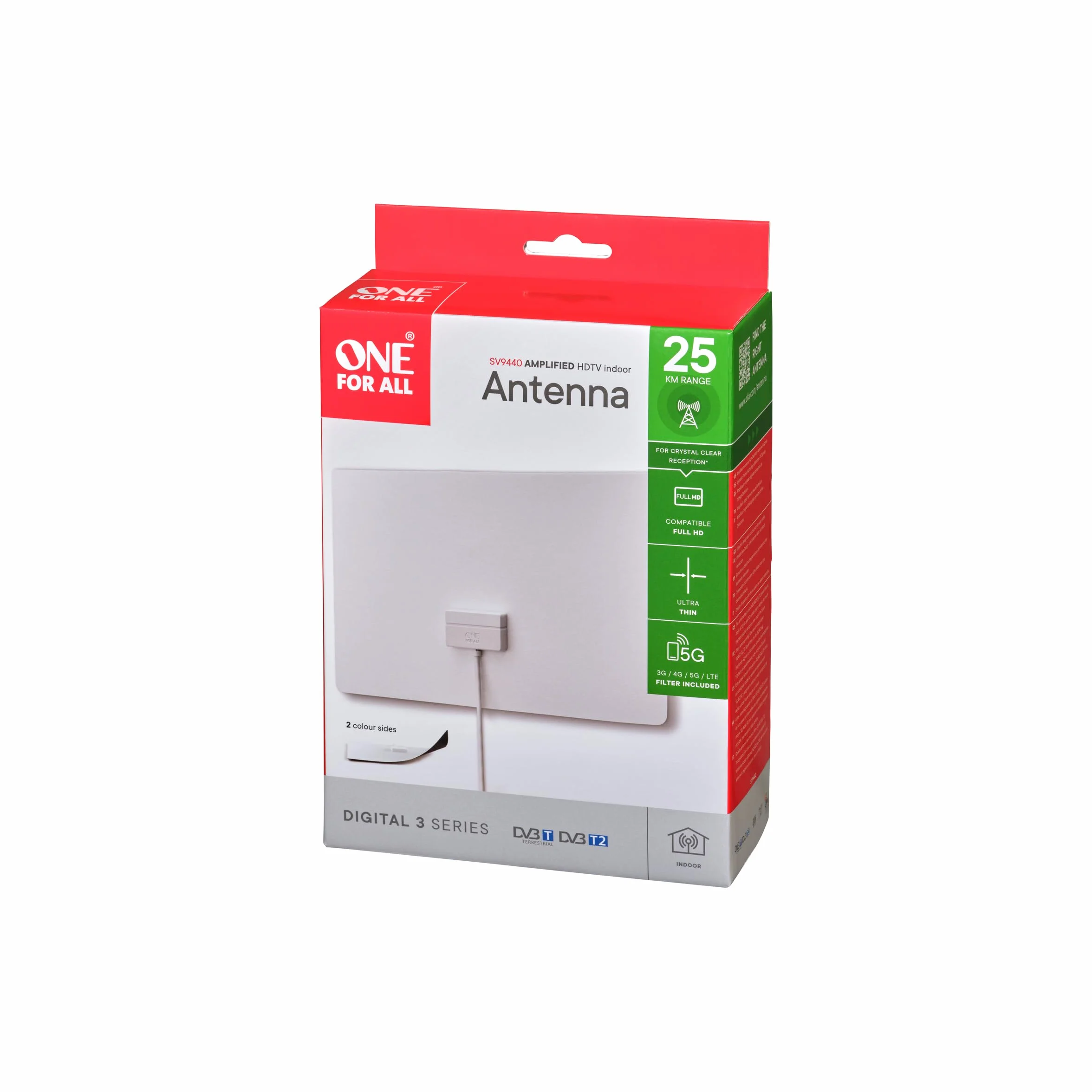 One For All Antena cyfrowa wewnętrzna SV9440 ultracienka 0-25 km czarna biała