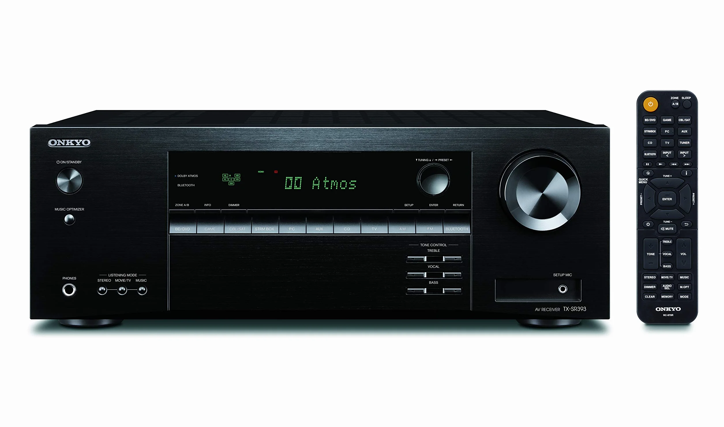 Onkyo TX-SR393(B) 5,2-kanałowy odbiornik AV (Dolby/DTS:X, AccuEQ, AccuReflex, 4K, Bluetooth, 155 W/kanał), czarny