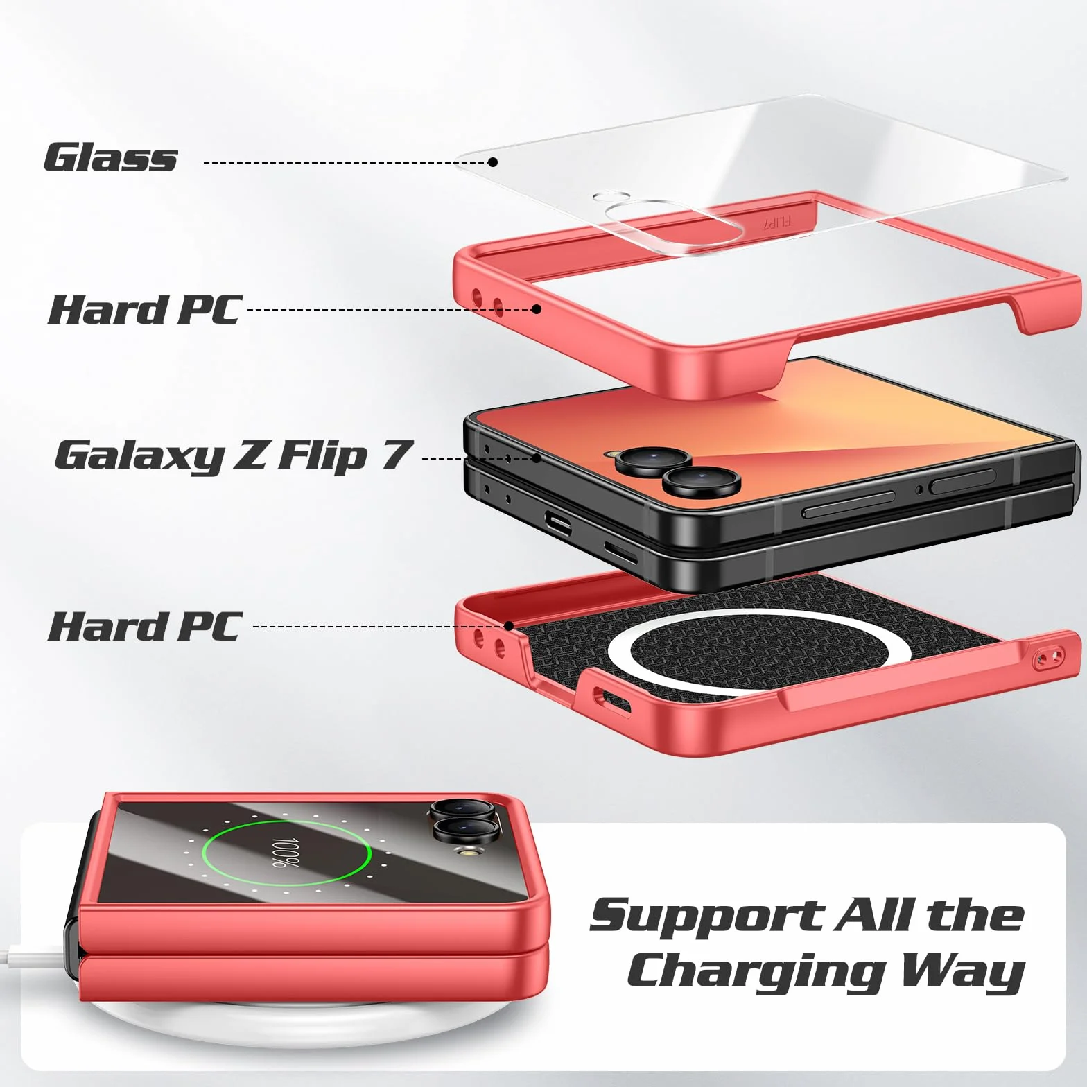 Etui ochronne Samsung Galaxy Z Flip 7 Mag Safe, ultracienkie, wbudowana osłona ekranu, twarde PC