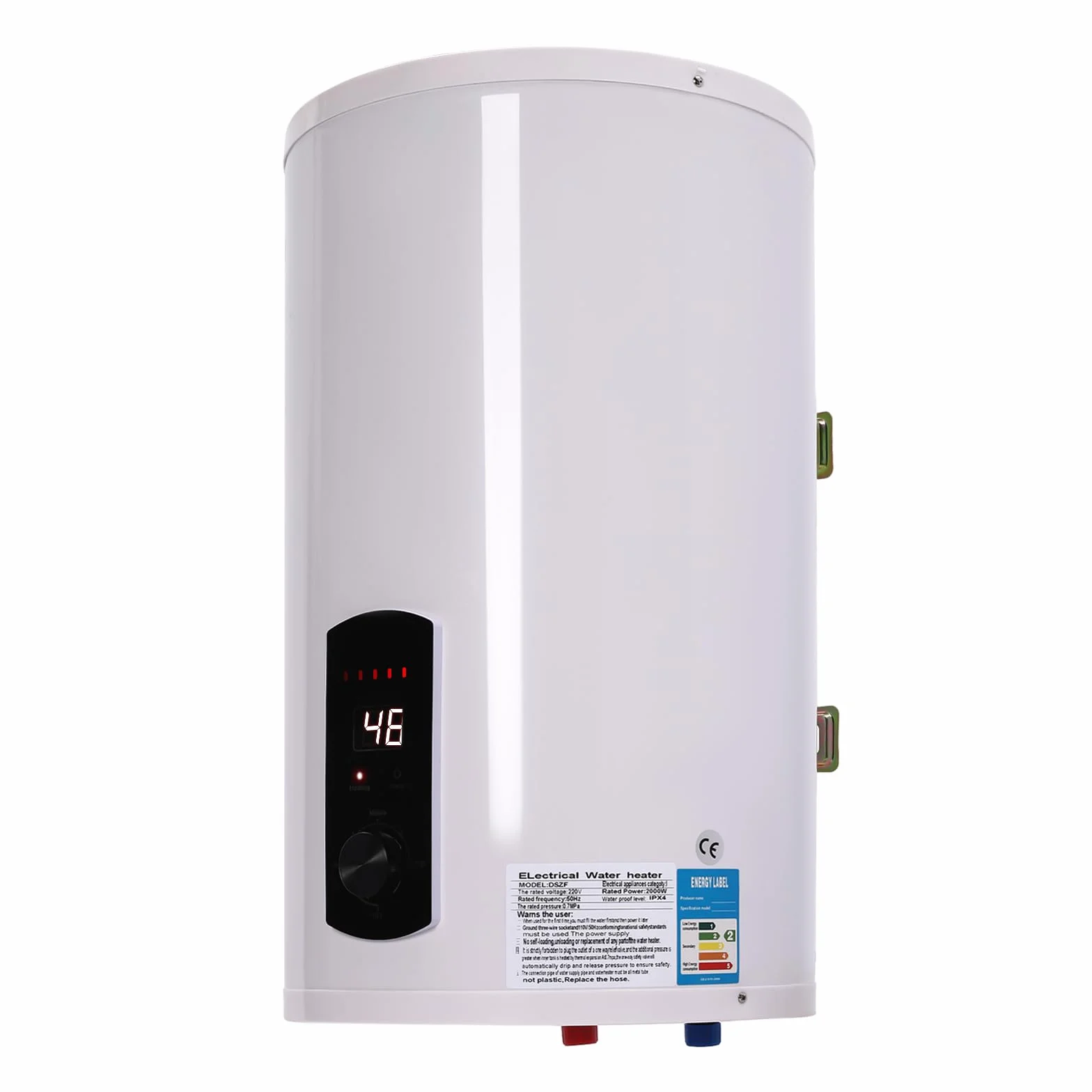 Elektryczny podgrzewacz wody 50 litrów, 2 kW, bojler dolny, odporny na ciśnienie, z wyświetlaczem LED, ochrona IPX4, łącznie z głowicą prysznicową i armaturą do łazienki
