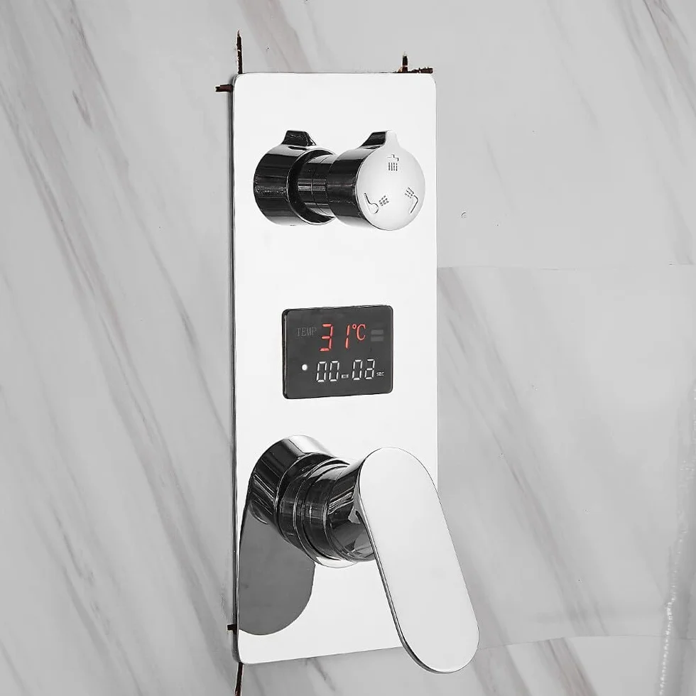 Podtynkowy system prysznicowy z słuchawką prysznicową, armatura prysznicowa LED, zestaw prysznicowy z termostatem, głowica prysznicowa, deszczownica, panel prysznicowy, do masażu, wodospad, srebrna