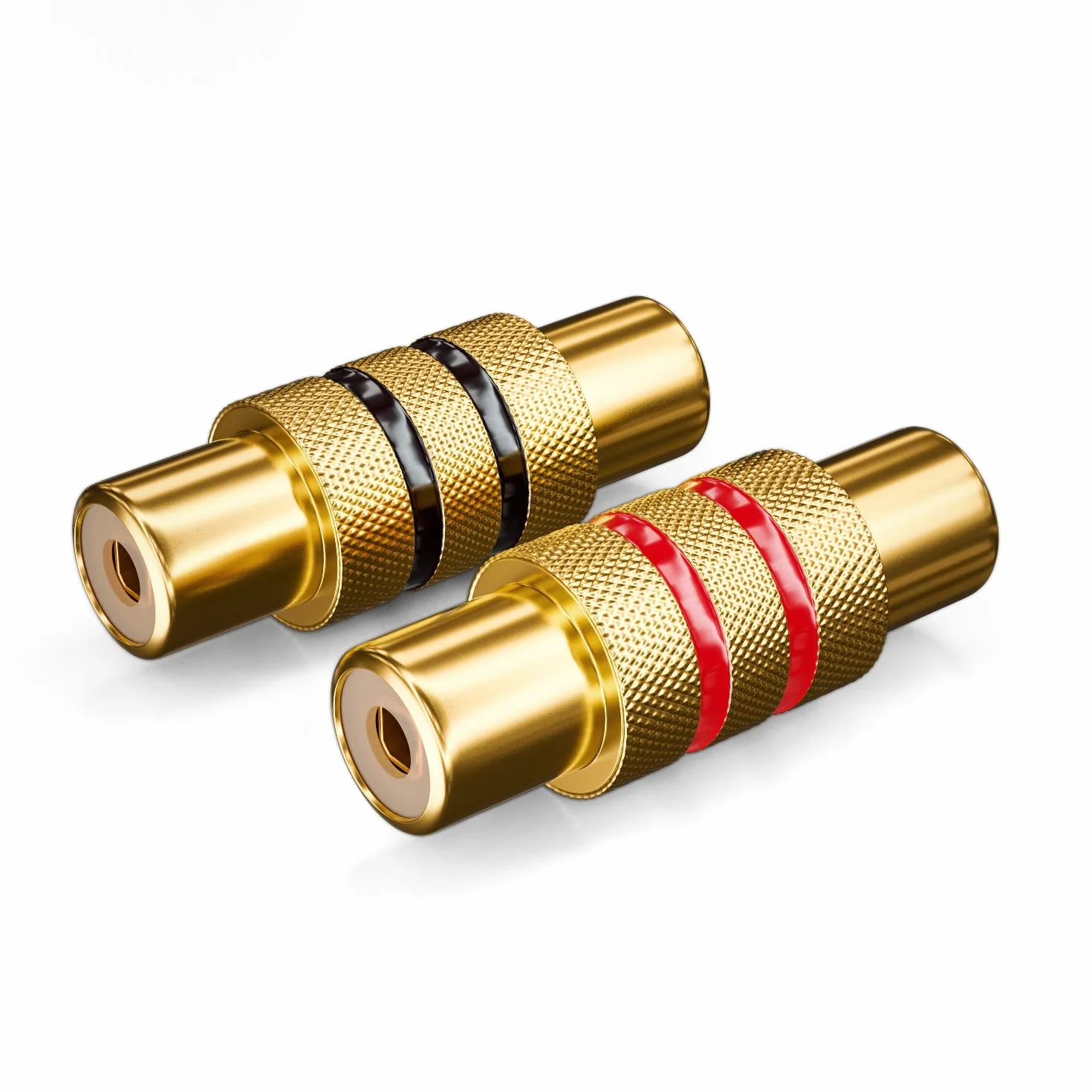 deleyCON 2 Sztuki Złączka Cinch RCA Zestaw - 1x Czarna + 1x Czerwona - Adapter Audio Video - Gniazdo do Gniazda - łącznik