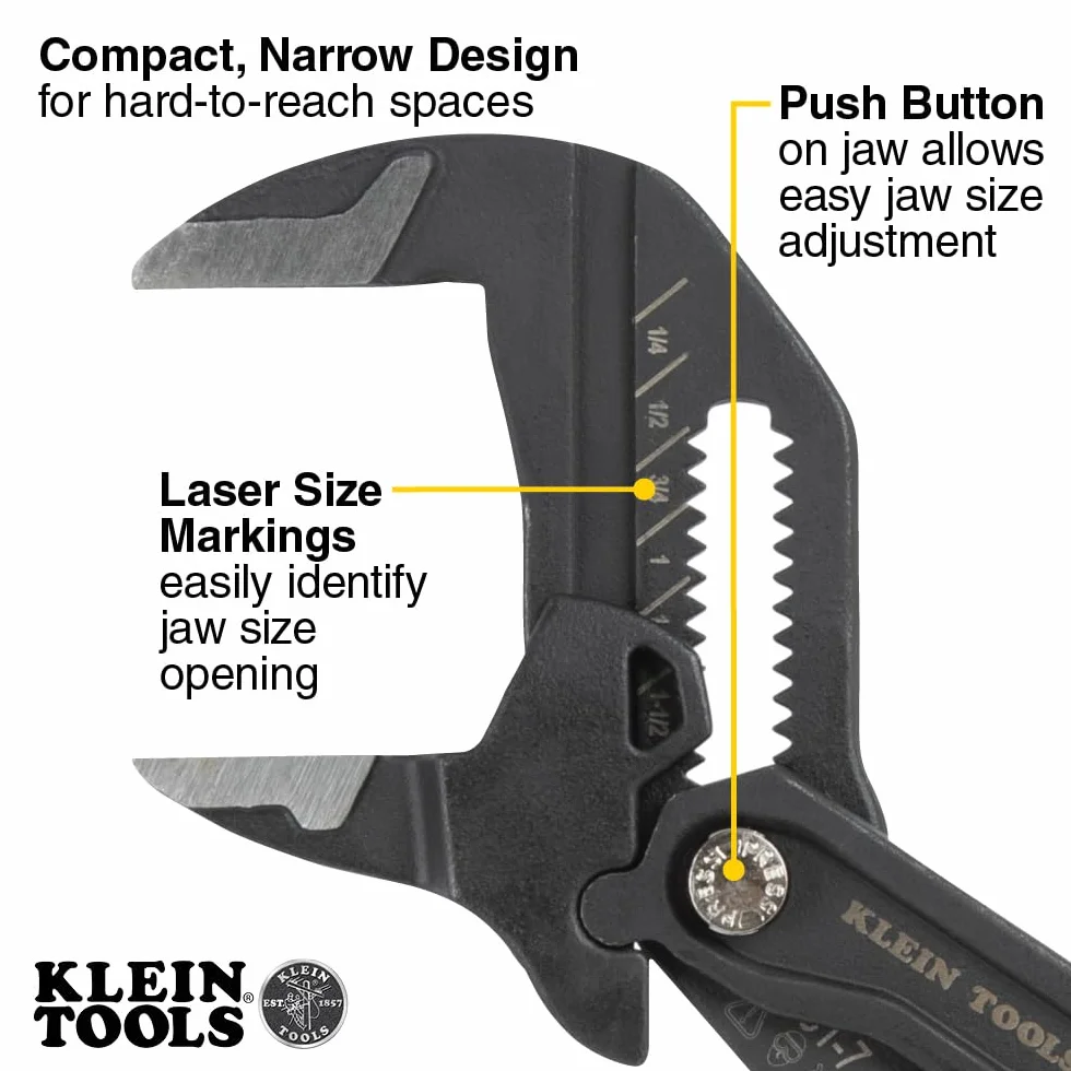 Klein Tools D53112 Kompaktowy klucz do szczypiec, wielofunkcyjny klucz nastawny z gładkimi szczękami, 30 cm