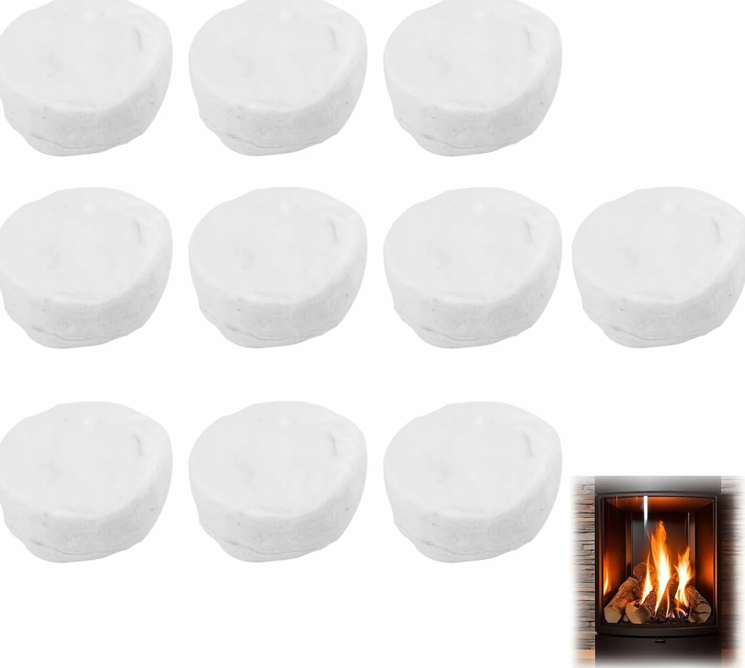 DAWRIS 10 sztuk wełny ceramicznej do bioetanolu, gąbka ceramiczna kominka do pieca kominkowego na bioetanol, 8,6 x 8,6 x 2,8 cm wełna ceramiczna, kominki stołowe na etanol żelowy wewnętrzne