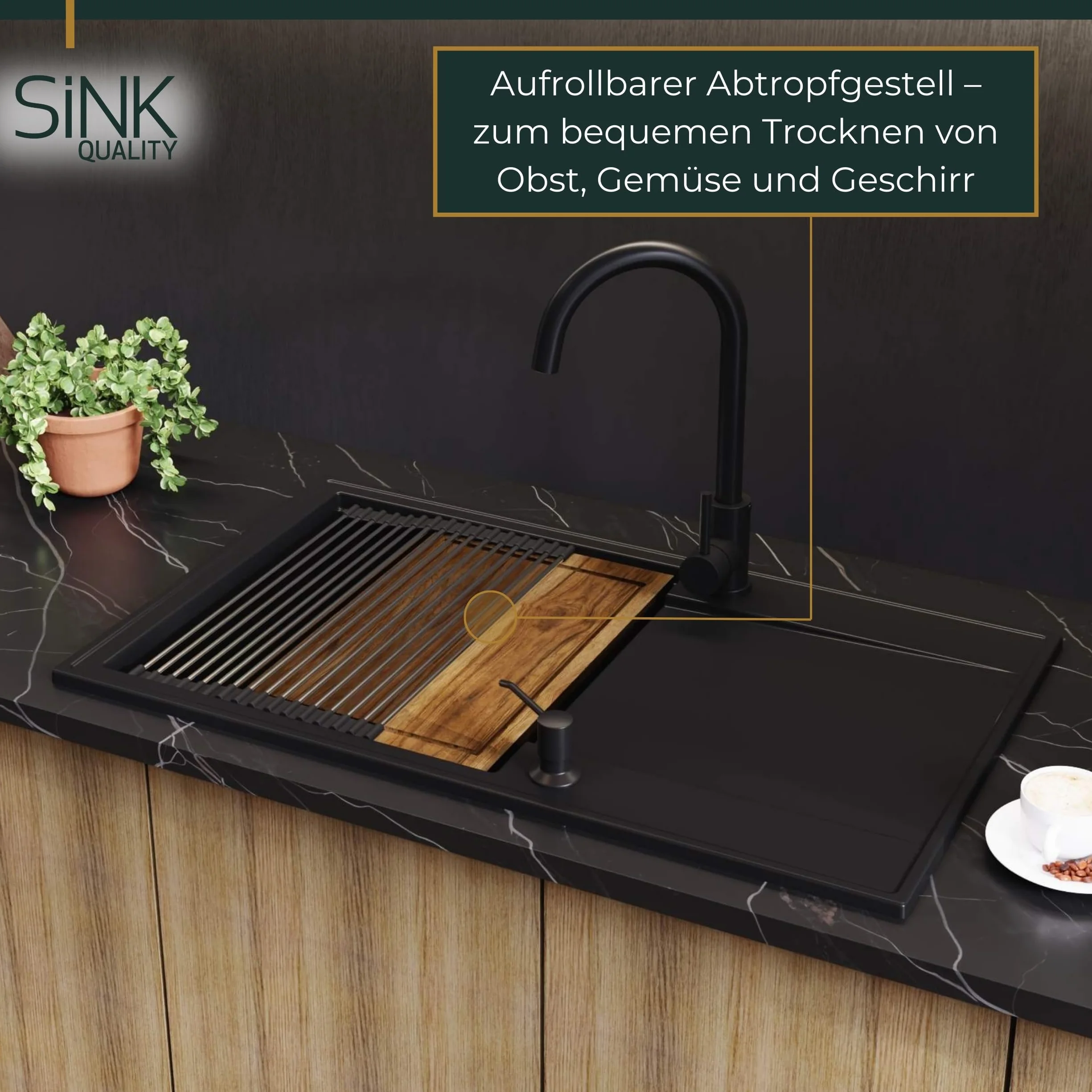 SINK QUALITY zlewozmywak granitowy beżowy 78 x 46 cm – zlewozmywak z syfonem push, ociekacz, środek impregnujący – zlewozmywak kuchenny beżowy z ociekaczem do szafki pod umywalkę 60
