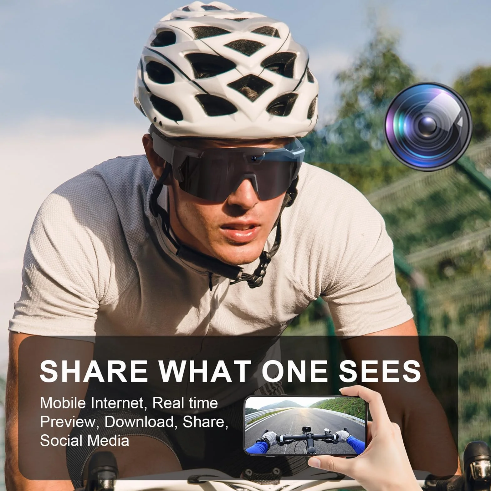 GOWENIC Inteligentne Okulary Przeciwsłoneczne z kamerą, Rejestrator Wideo 1080P 12MP HD z Obiektywem Polaryzacyjnym do Nagrywania Jazdy na Rowerze Filmowanie Sportowe Rejestrowanie życia