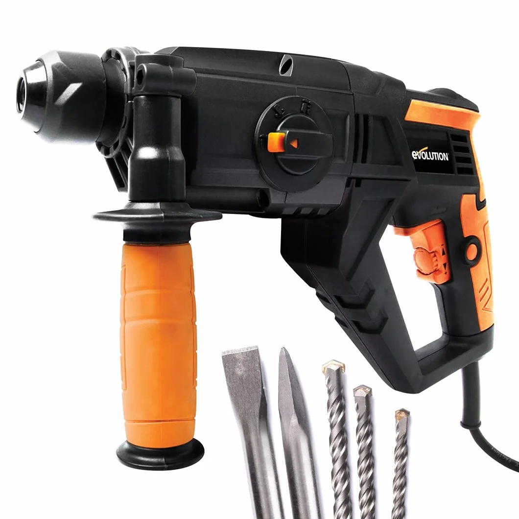 Evolution Power Tools SDS4-800 Wiertarka udarowa – 4 funkcje: wiercenie, dłutowanie, obracanie i udar, wielozadaniowa (230 V)