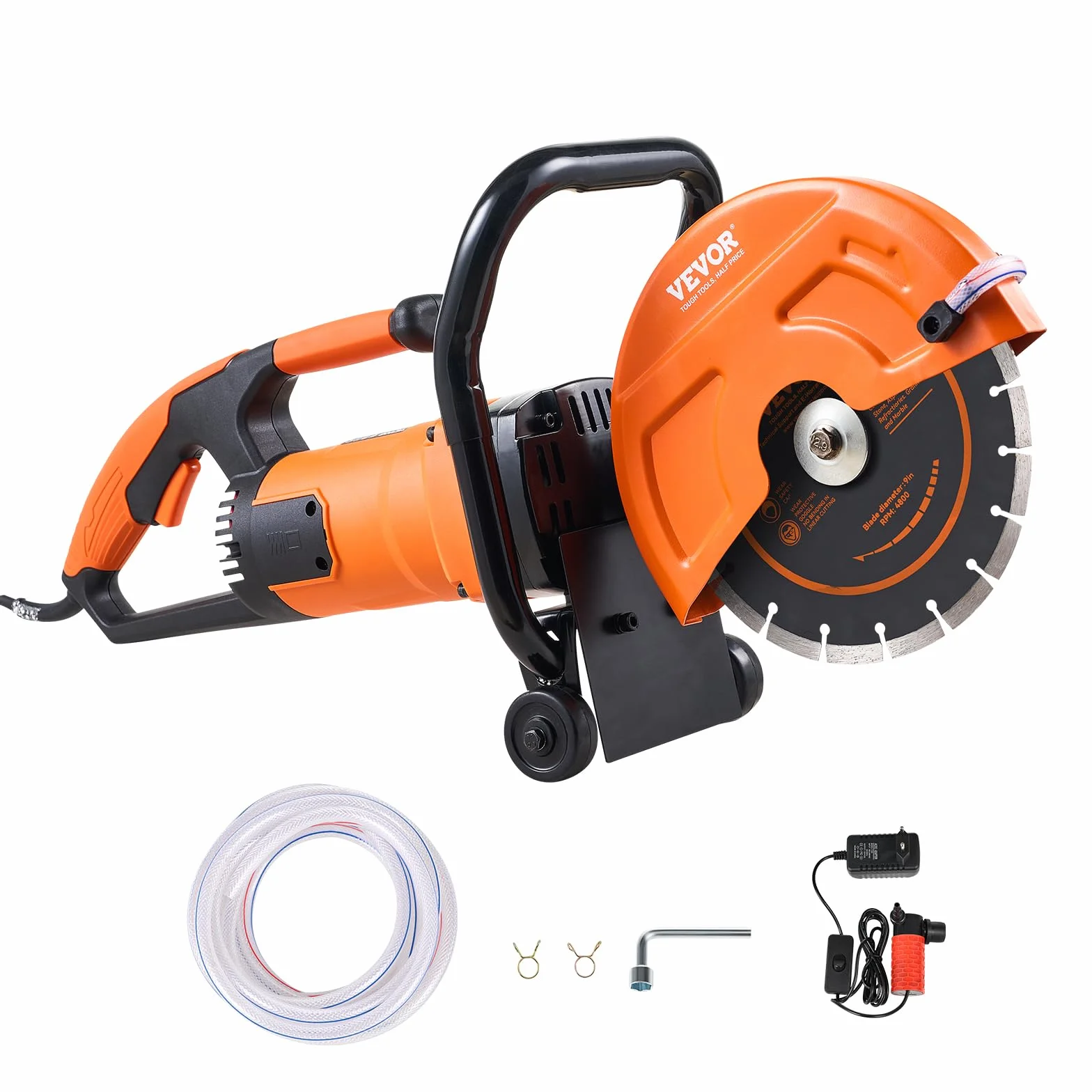 VEVOR Elektryczna piła do betonu, 230 mm, wysokowydajna piła tarczowa 2000 W, głębokość cięcia 89 mm, piła tarczowa na mokro/sucho z rurą wodną, pompą wodną, brzeszczotem, do kamienia i cegły