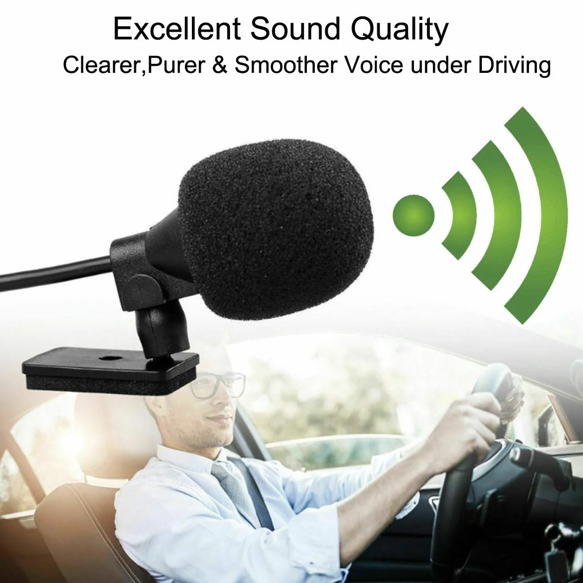 Zewnętrzny mikrofon do radia samochodowego 3,5 mm, kompatybilny z Alpine JVC Kenwood Sony Jensen Boss Car Stereo Bluetooth CD odtwarzacz DVD Radio nawigacja BT GPS, Plug and Play