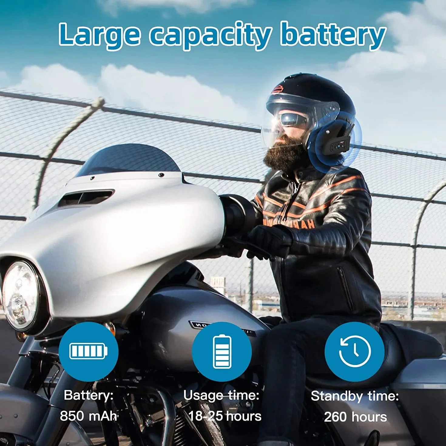 EJEAS V6 Motocyklowy interkom Bluetooth 1200m Zestaw słuchawkowy Wodoodporny GPS DSP Redukcja szumów USB-C 2 szt.