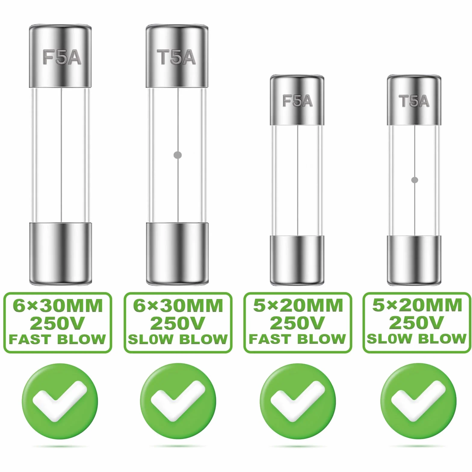 Zestaw bezpieczników szklanych 21 wartości 250 V 5 x 20 mm 6 x 30 MM F1A 2A 5A 10A 15A 20A Wolny Bezpiecznik czasowy T 1, 5, 10, 15, 20 Amperów, 250 V, zestaw asortymentowy z bezpiecznikami