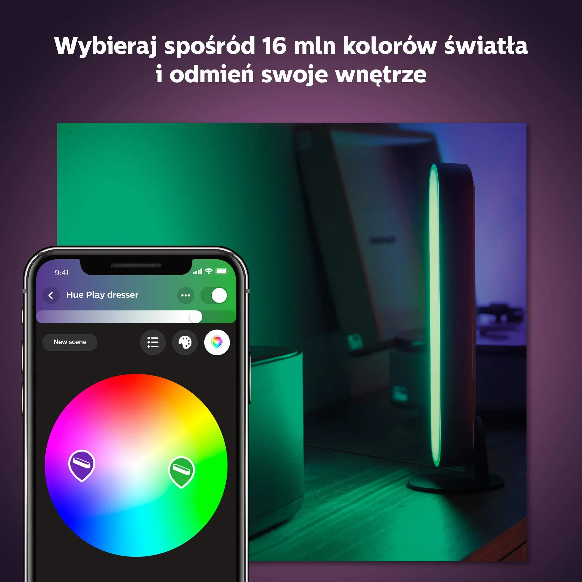 Philips Hue Play White and Colour Ambiance Smart Light Bar Podłużna Lampa (1 szt.), Oświetlenie Rozrywkowe Smart LED do TV i Gier (współpracuje z Alexą, Asystentem Google i Apple HomeKit), Czarny