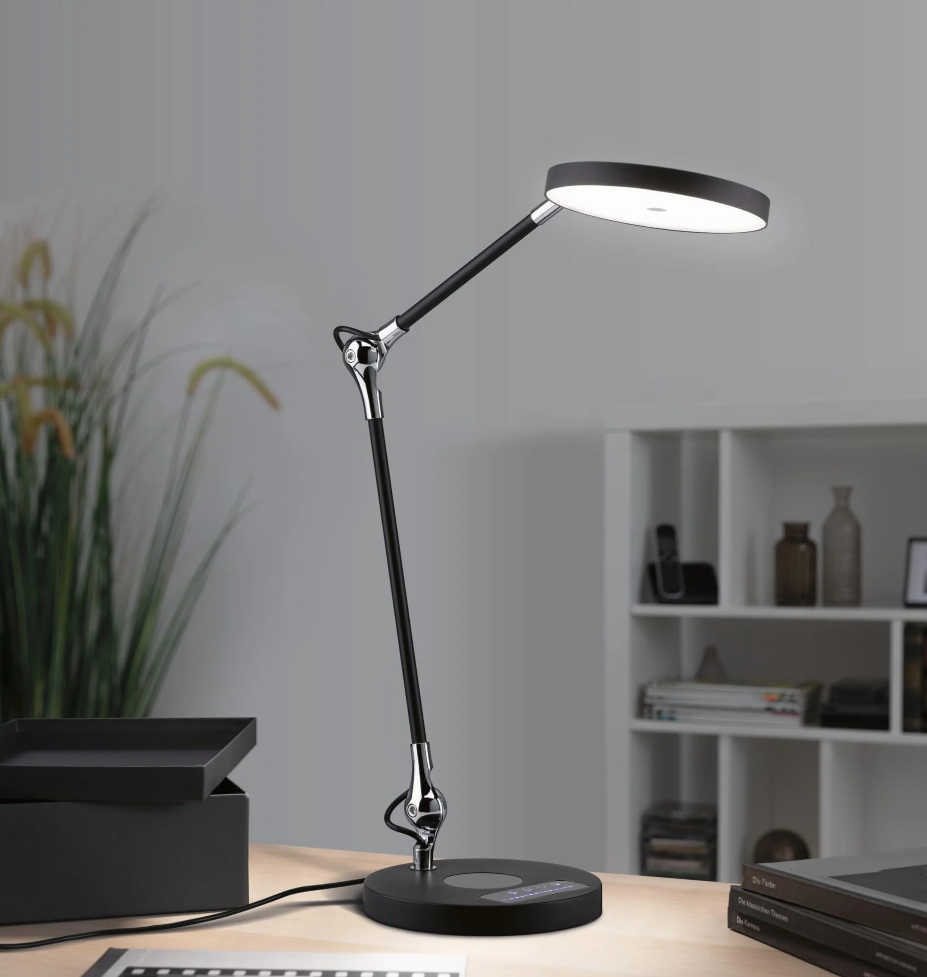 Paulmann 78910 LED oprawa na biurko Numis White Switch Qi funkcja ładowania w kompl. 1x11 W ściemniana czarna aluminium, tw. sztuczne 2700 - 6500 K