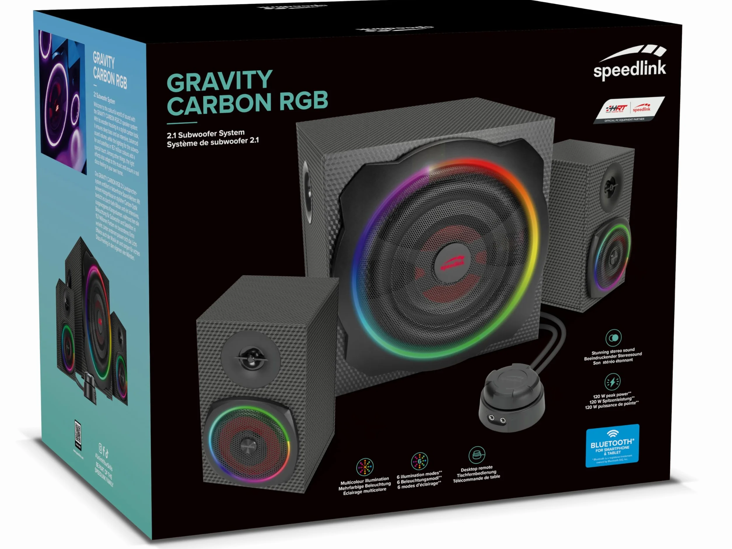 Speedlink GRAVITY CARBON RGB 2.1 System głośników z subwooferem Bluetooth 120 W Czarny