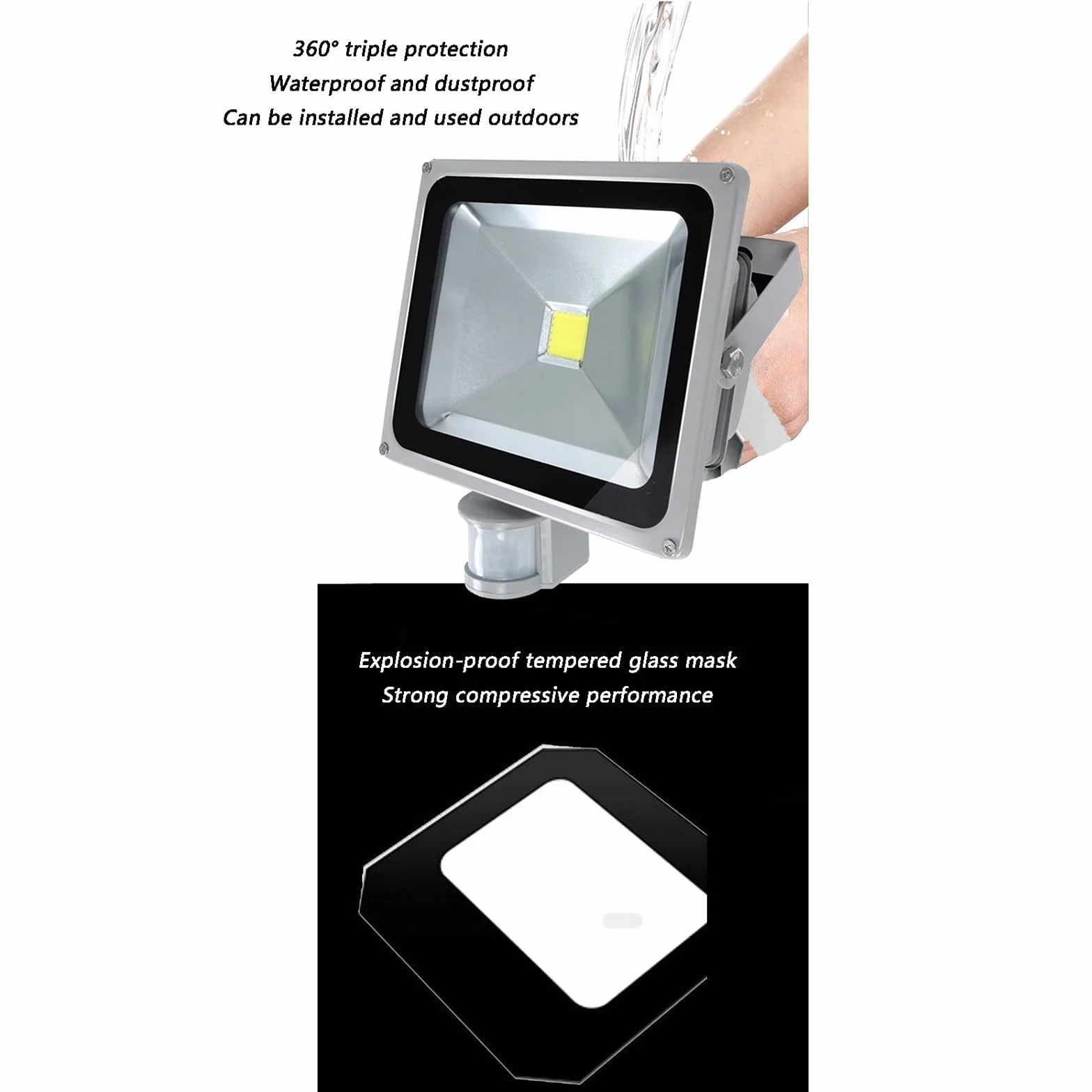 Lampy solarne zewnętrzne, Zabezpieczenie czujnika ruchu LED, super jasny IP66 6500 K do garażu, ogrodu i drzwi(10W)
