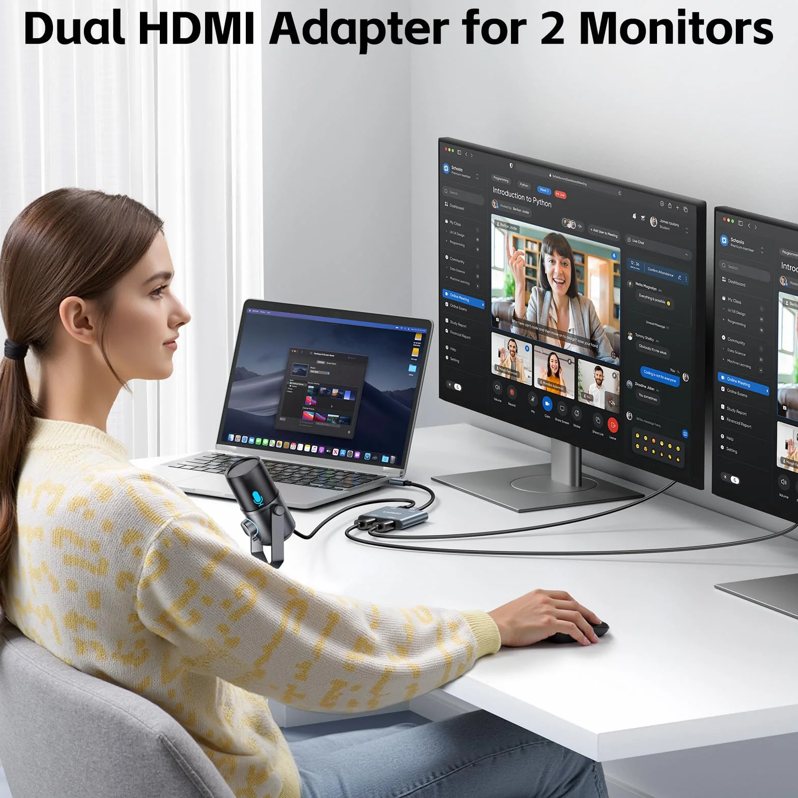 KiWiBiRD USB C na Dual HDMI Hub, Type C na HDMI Splitter do 2 monitorów rozszerzony wyświetlacz 4K PD 100W 2160p 1440p 1080p HDCP, kompatybilny z laptop PC TV projektor