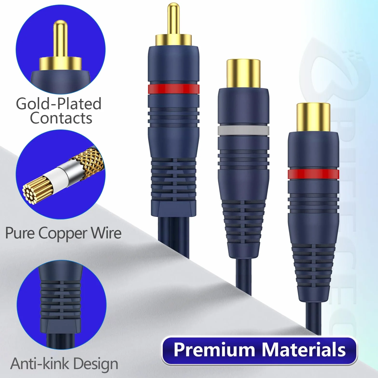 RCA Y Splitter kabel RCA Y, adapter 15 cm, subwoofer, kabel Phono, kabel AV, kabel koncentryczny, kabel audio cinch, kabel RCA na JACK (1 wtyczka do 2 gniazda, 2 szt., niebieski)