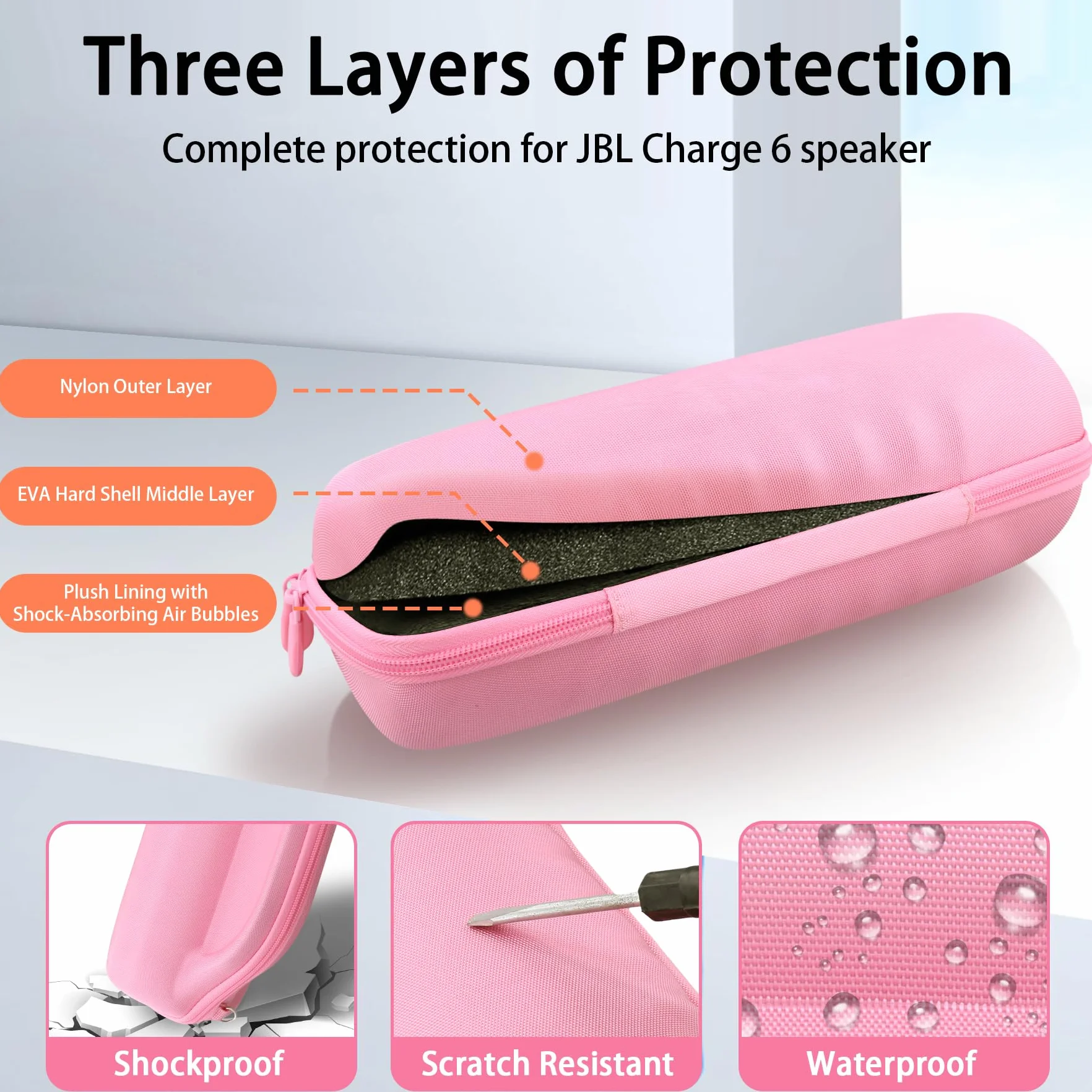co2CREA Twarde etui ochronne JBL Charge 6, przenośny głośnik Bluetooth ze zdejmowanym paskiem na ramię