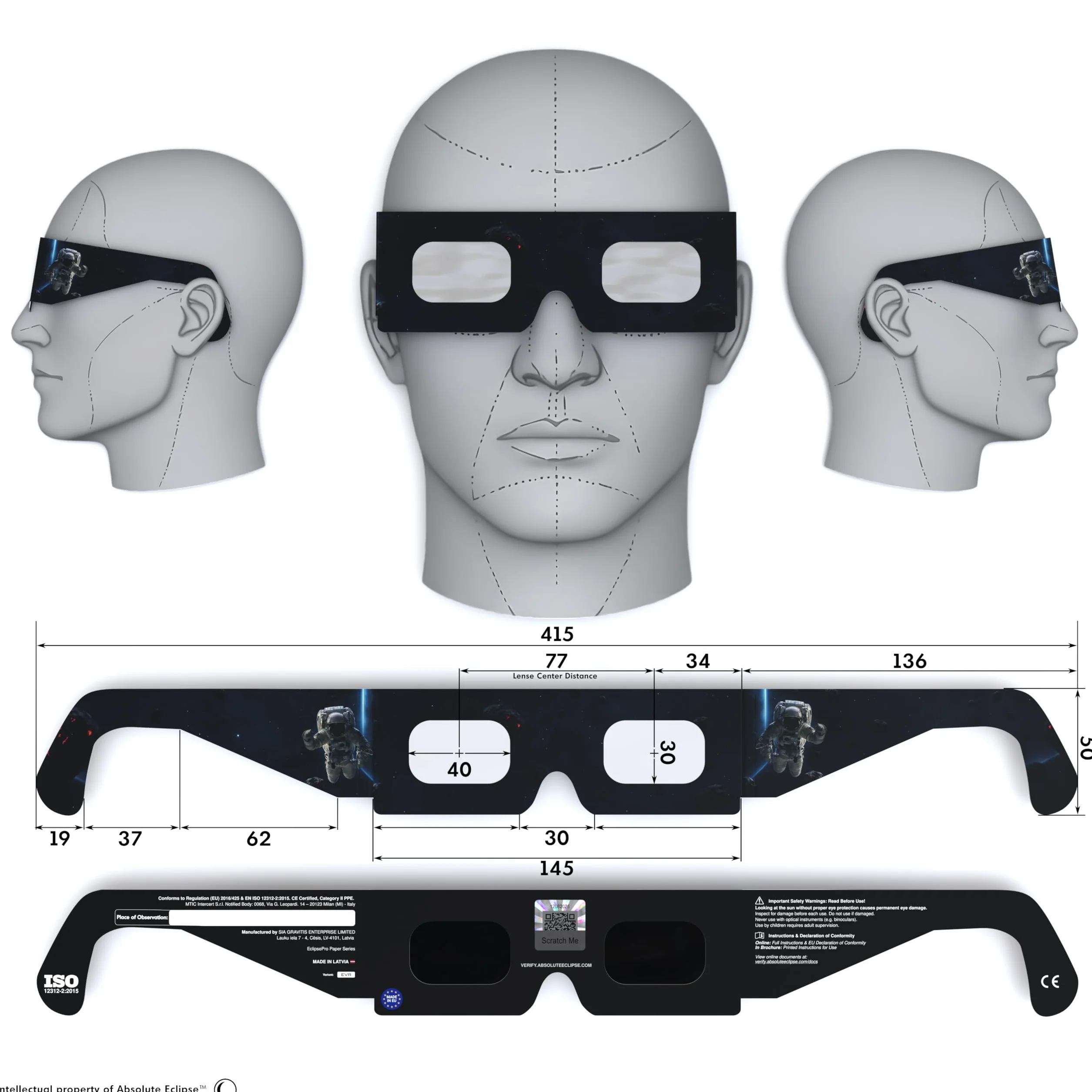 Absolute Eclipse Okulary EVA Solar Eclipse Bulk Wholesale - ISO 12312-2 testowane i certyfikat CE - zalecany przez AAS producent UE - 2026 Eclipse Europe