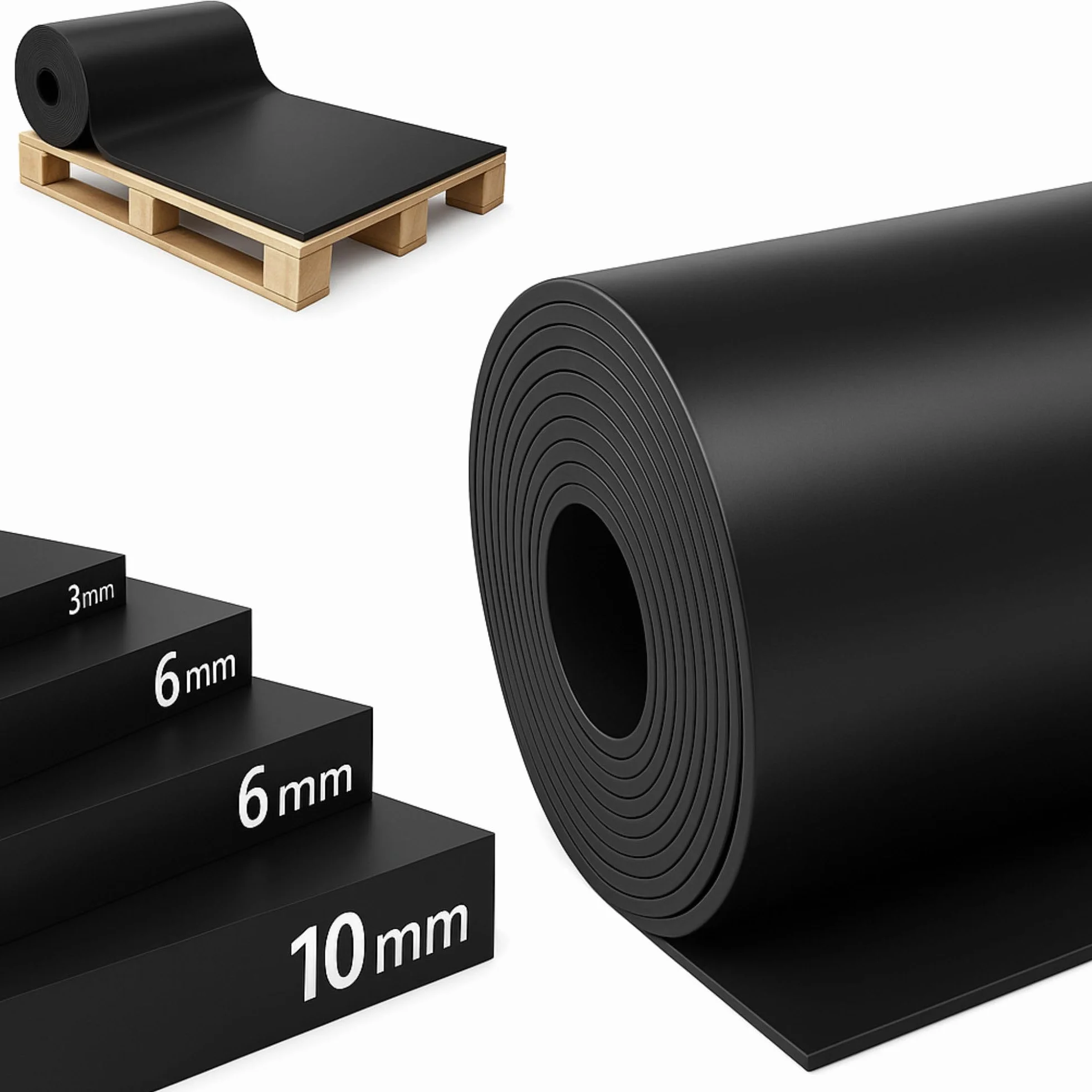 ETM SBR gumowa mata 120 x 150 cm, 10 mm, towar sprzedawany na metry, czarna, gładka, antypoślizgowa gumowa mata ochronna, gumowa wykładzina podłogowa