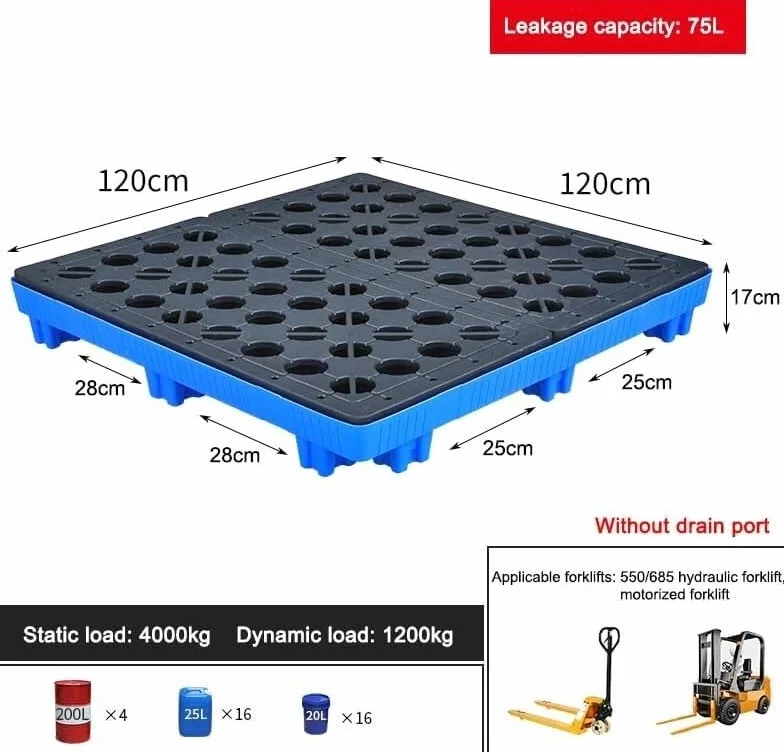 Modułowa paleta do przechowywania bębna olejowego – wytrzymała platforma transportowa do bębnów olejowych/lakierniczych ze zdejmowanym drenażem, organizer – 120 x 120 x 17 cm rozwiązanie przemysłowe